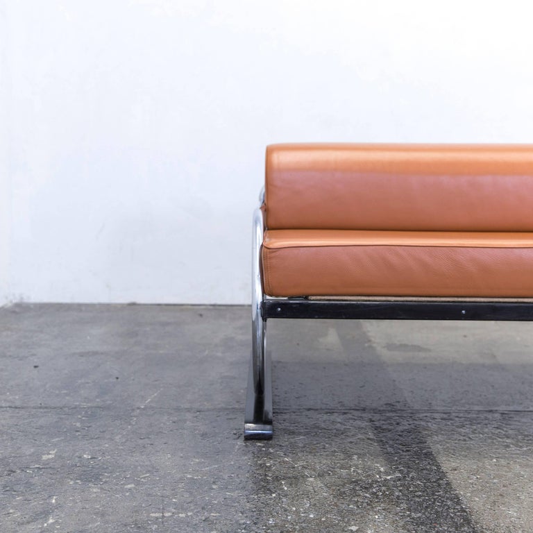 Gottwald Bauhaus Designer Sofa Leather Cognac Brown ThreeSeat Metal