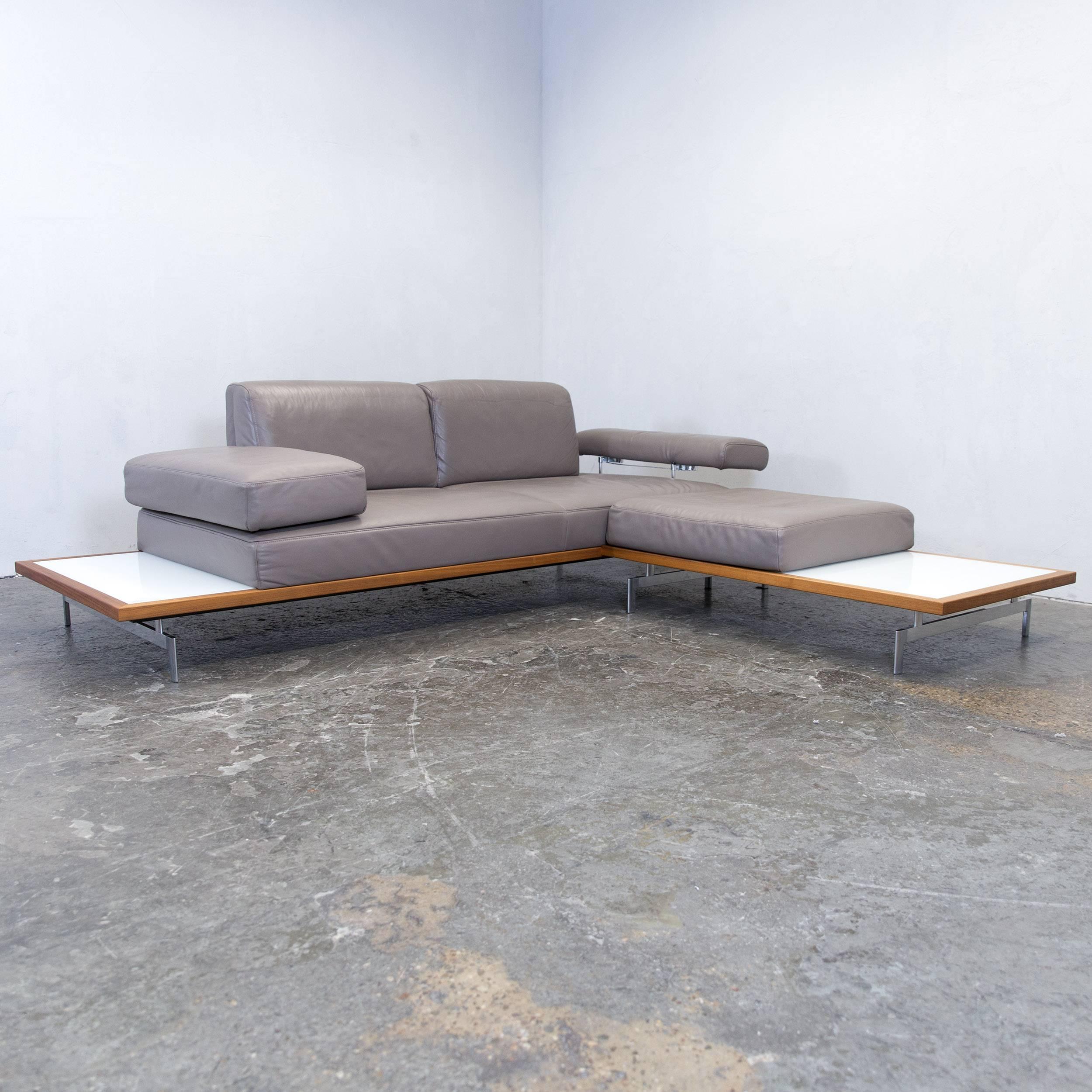 Joop! 24/7 Designer Corner Sofa Grey Taupe Leather Wood Chrome Function  Modern at 1stDibs
