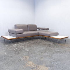 Joop! 24/7 Designer Corner Sofa Grey Taupe Leather Wood Chrome Function Modern