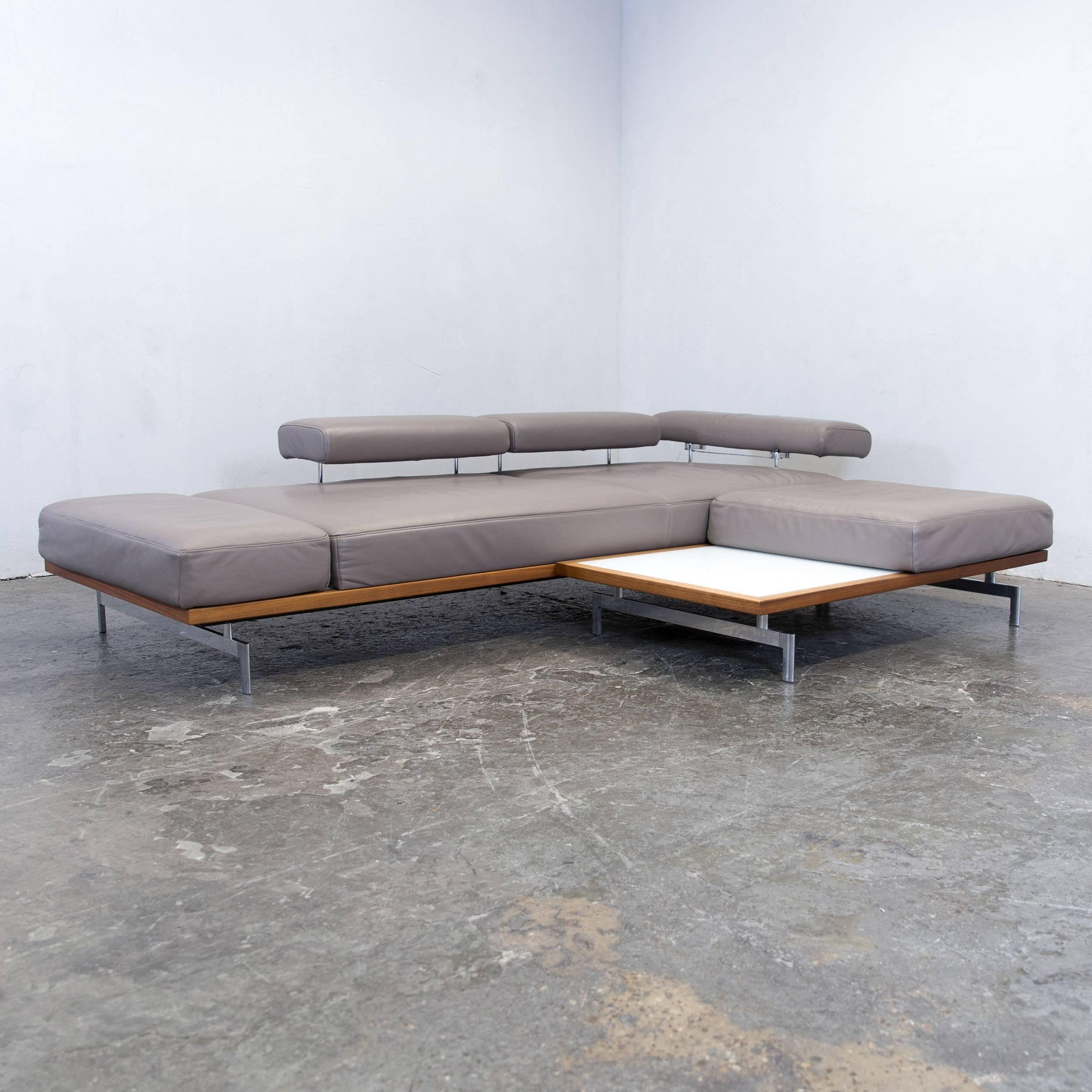 Joop! 24/7 Designer Ecksofa Grau Taupe Leder Holz Chrom Funktion Modern (Deutsch)