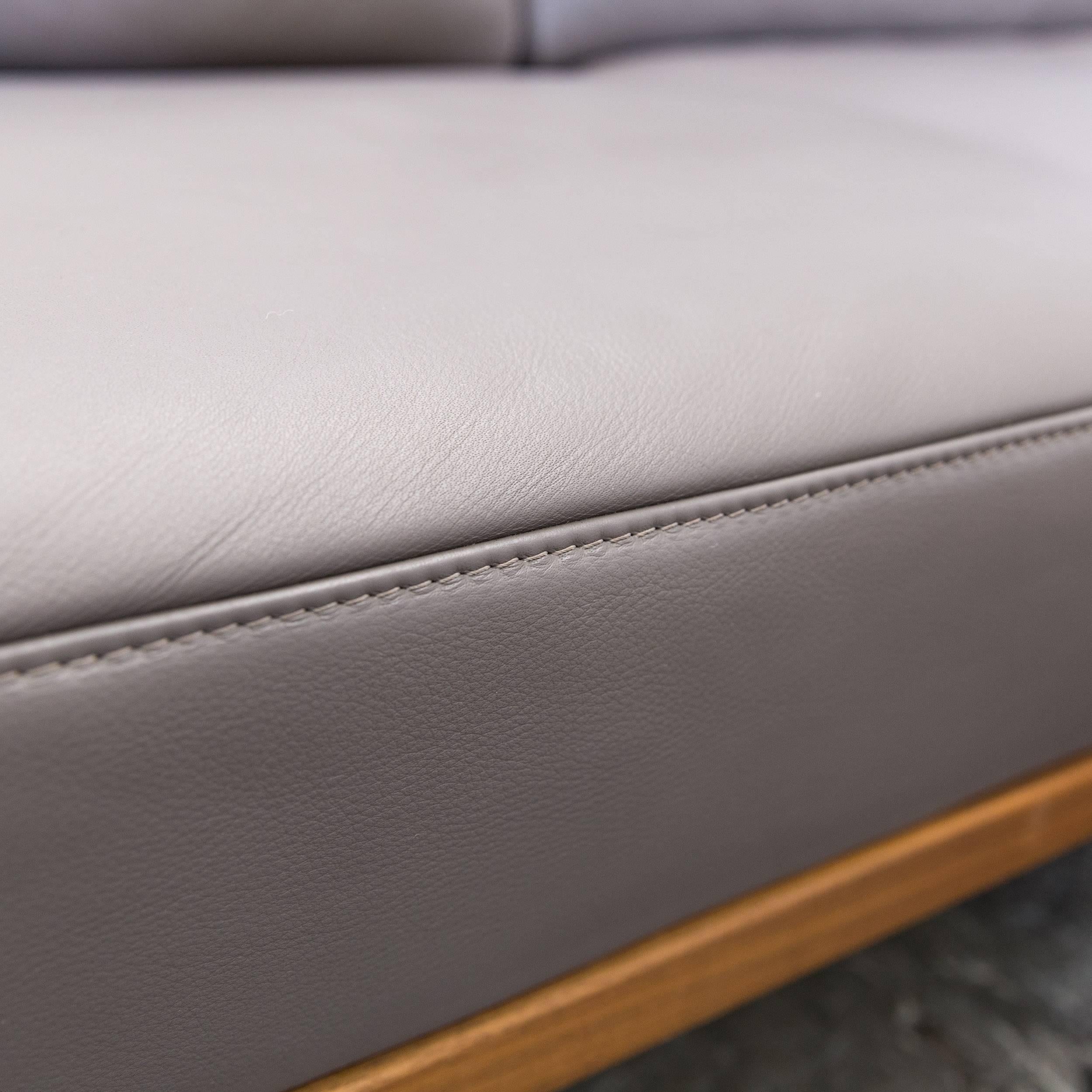 German Joop! 24/7 Designer Corner Sofa Grey Taupe Leather Wood Chrome Function Modern