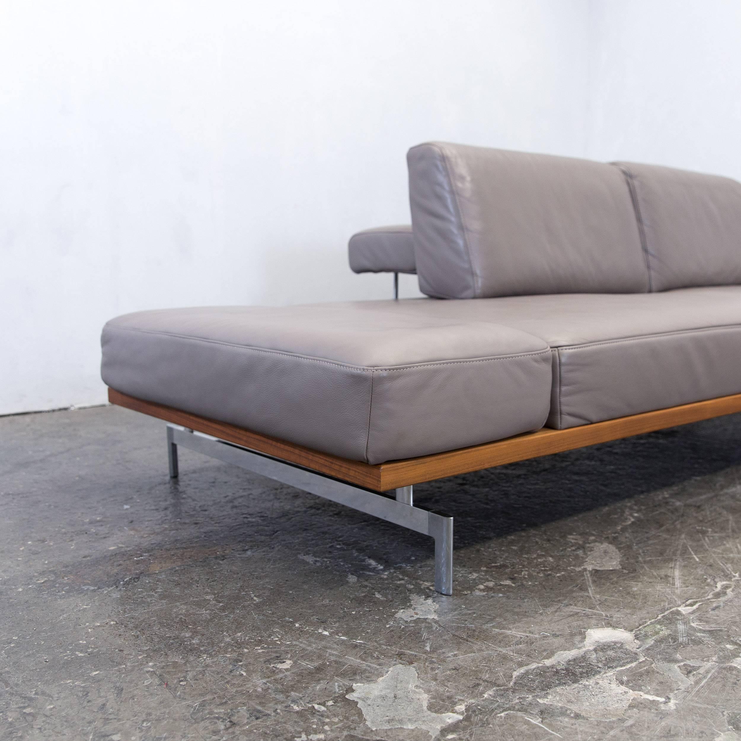 Joop! 24/7 Designer Corner Sofa Grey Taupe Leather Wood Chrome Function Modern In Excellent Condition In Cologne, DE
