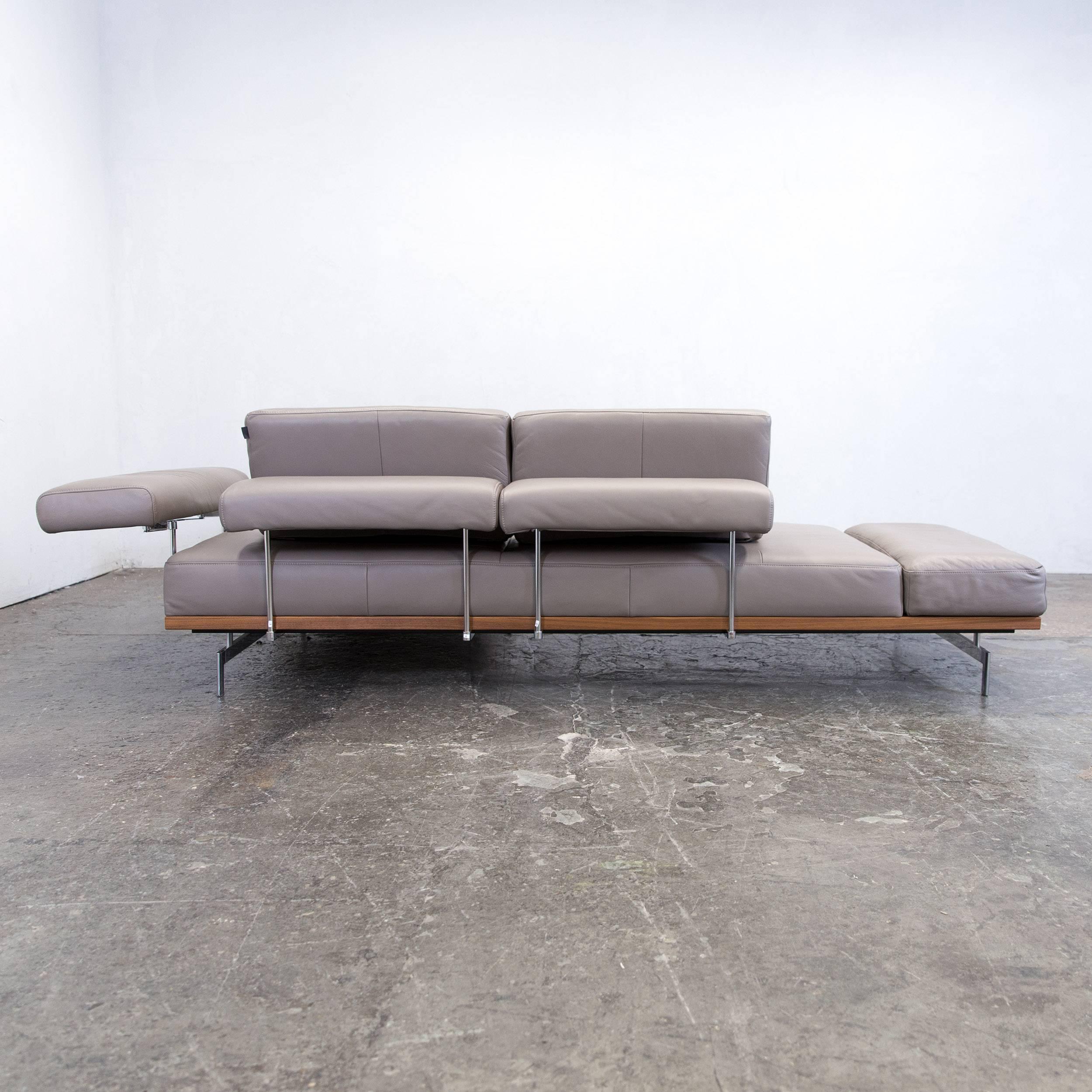 Joop! 24/7 Designer Corner Sofa Grey Taupe Leather Wood Chrome Function Modern 2