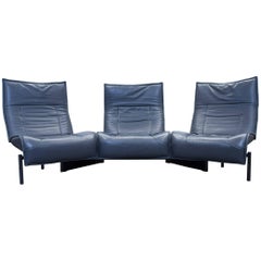 Cassina Veranda Vico Magistretti Sofa Leather Anthrazit Grey Three-Seat Couch