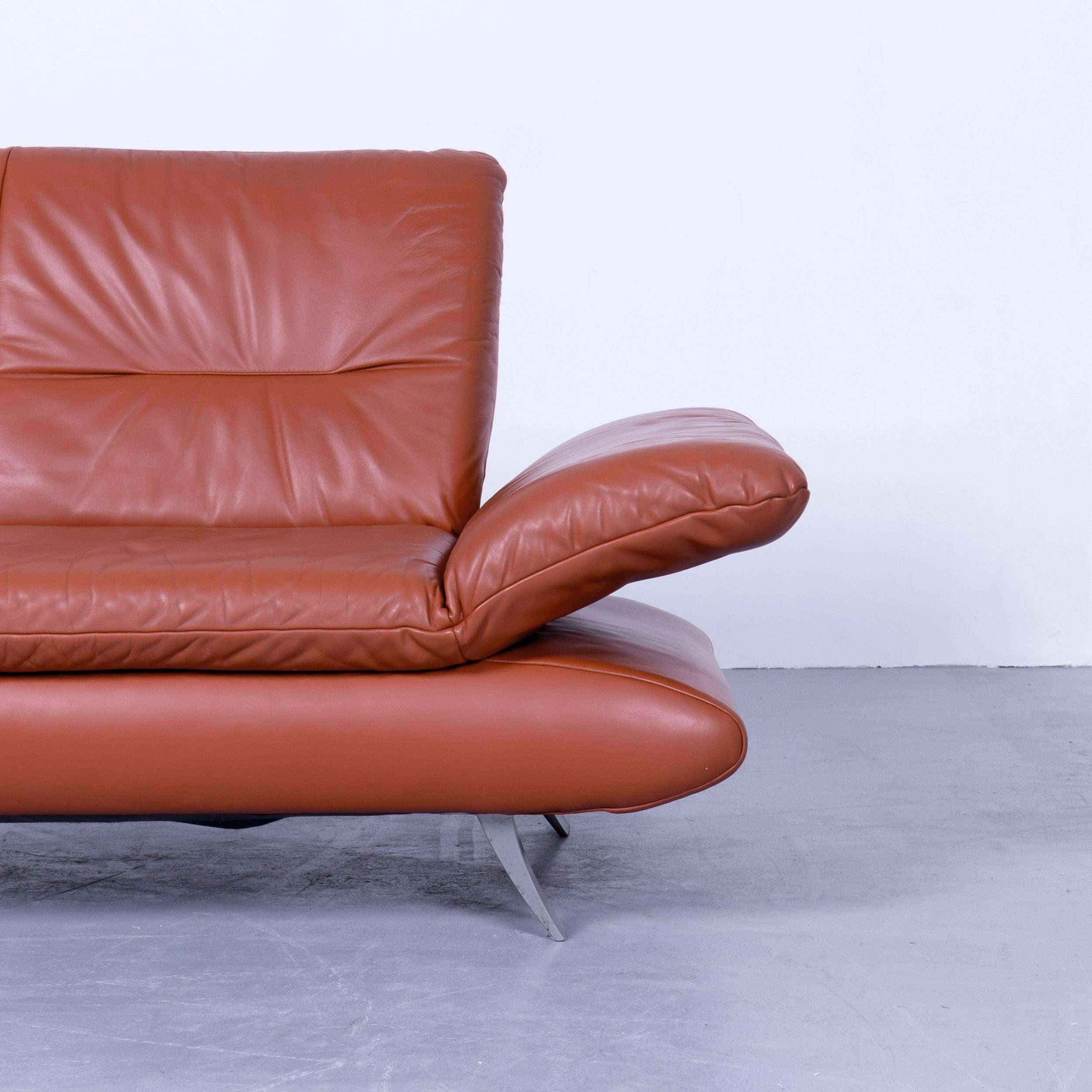 German Koinor Rossini Designer Two-Seat Sofa Orange Red Leather Function Modern Two For Sale