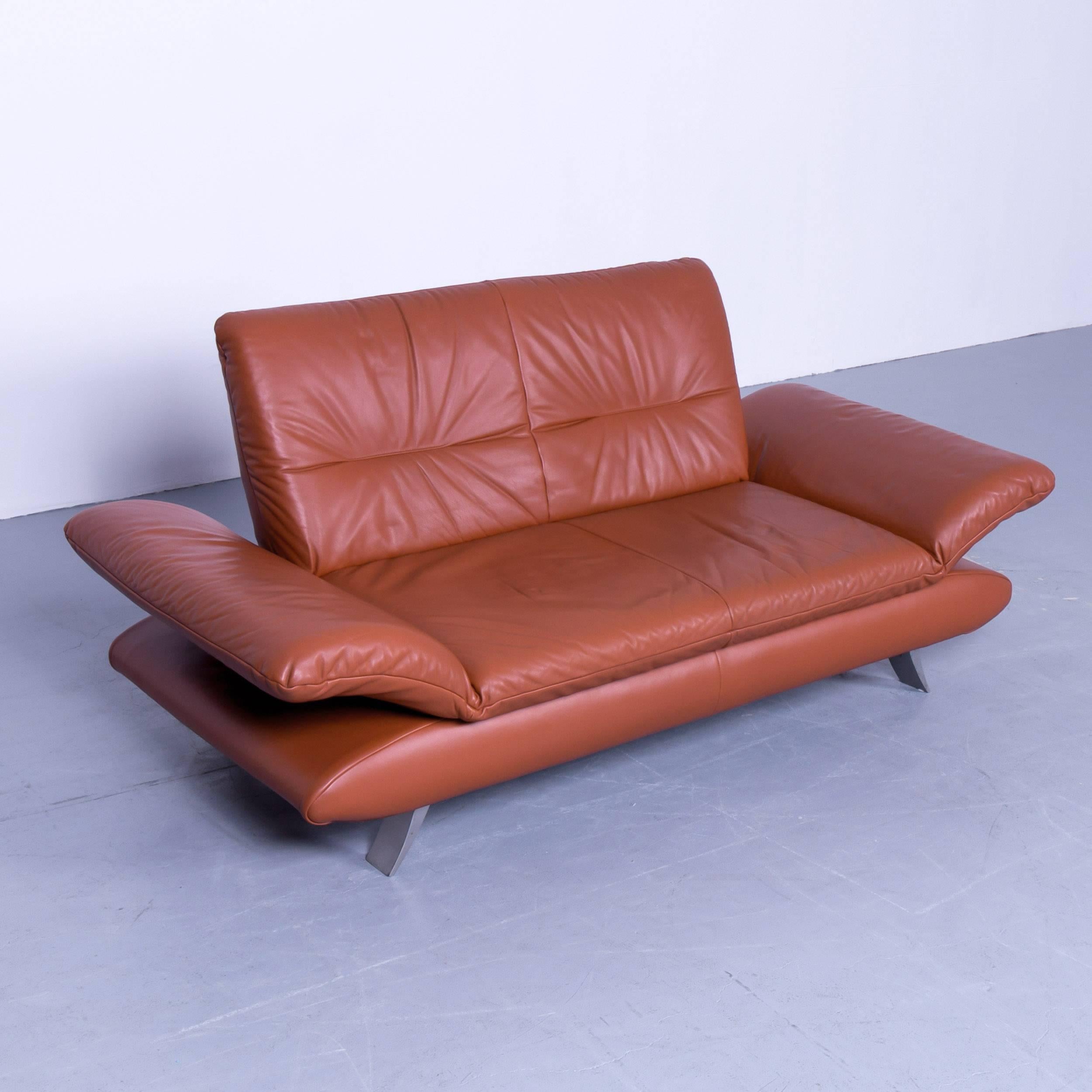 Koinor Rossini Designer Two-Seat Sofa Orange Red Leather Function Modern Two In Good Condition For Sale In Cologne, DE