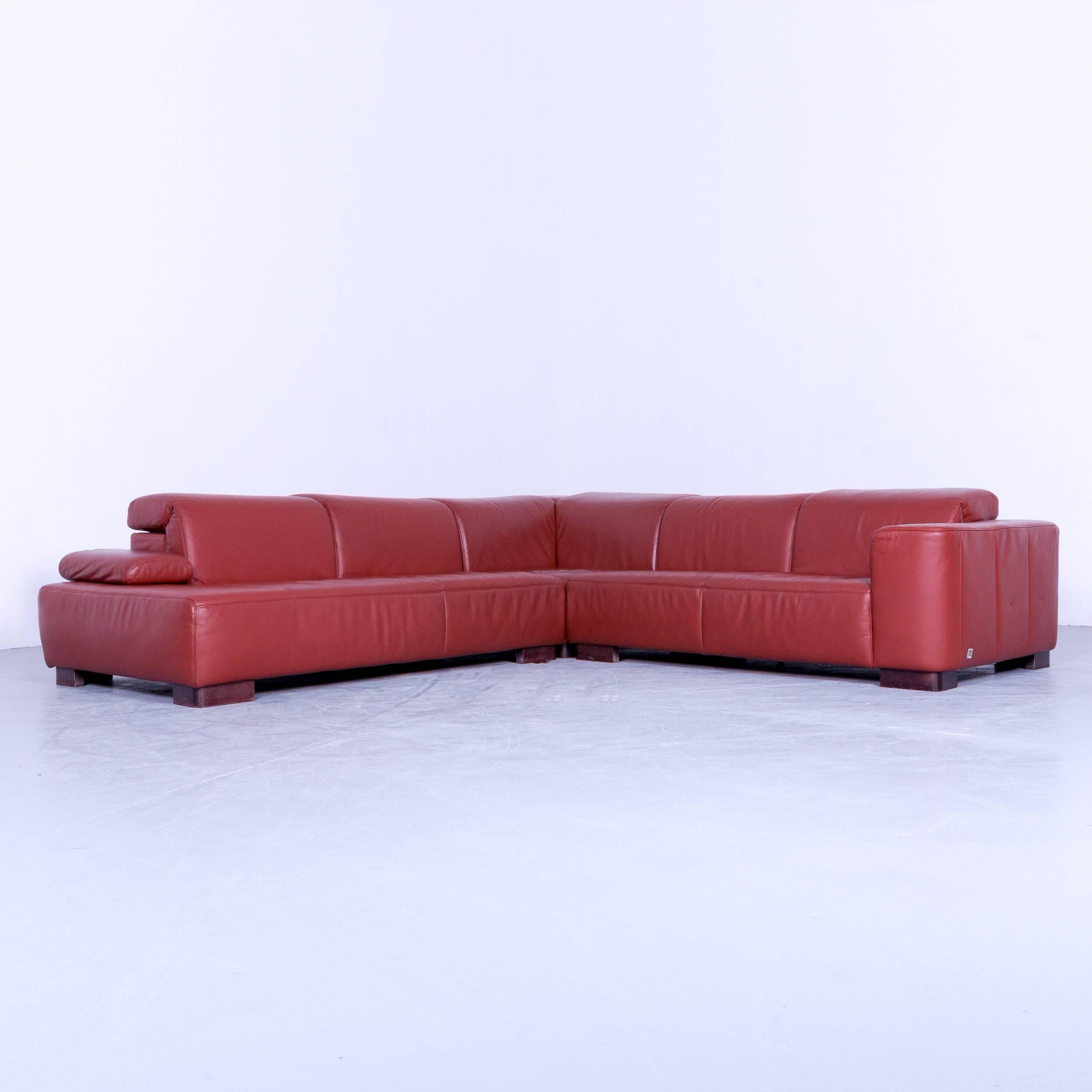 Ewald Schillig designer corner sofa orange red leather function modern wood, in a minimalistic and modern design, with convenient functions, made for pure comfort and flexibility.
