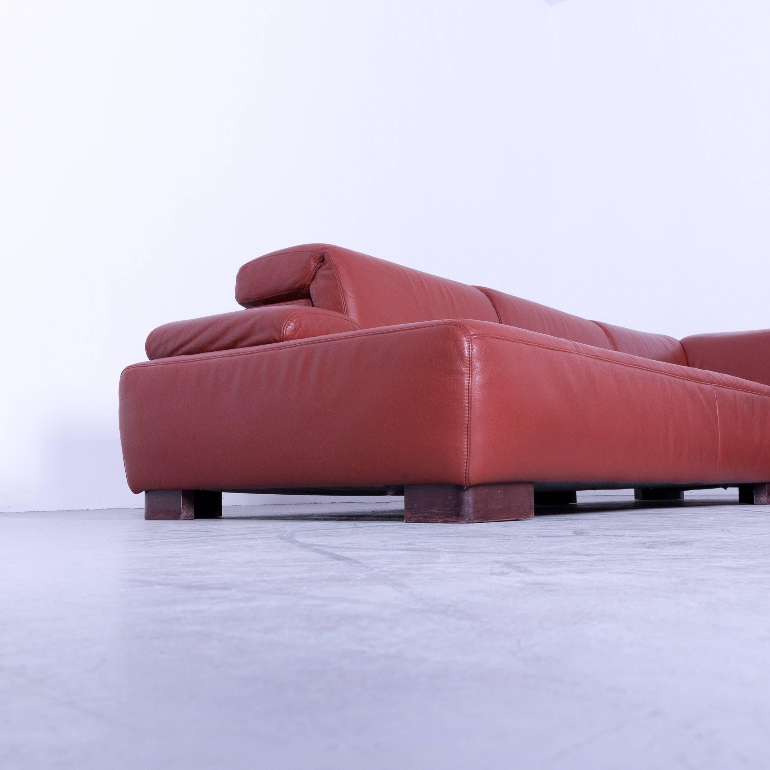 Ewald Schillig Designer Corner Sofa Orange Red Leather Function Modern Wood 2