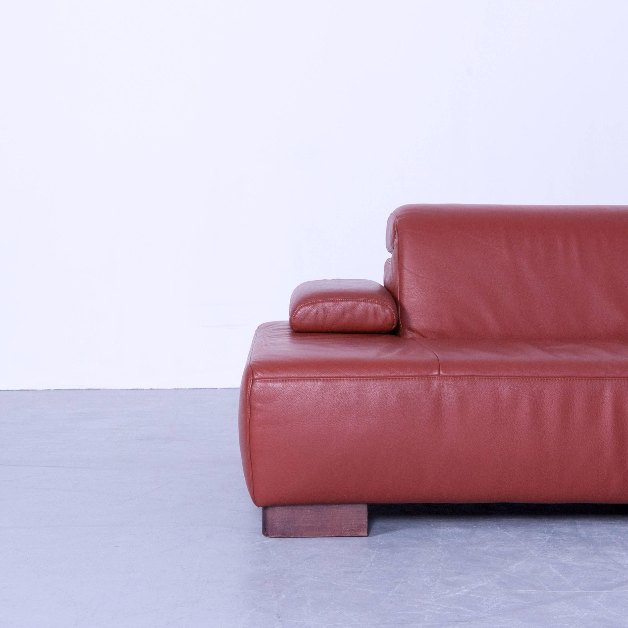 Ewald Schillig Designer Corner Sofa Orange Red Leather Function Modern Wood In Good Condition In Cologne, DE