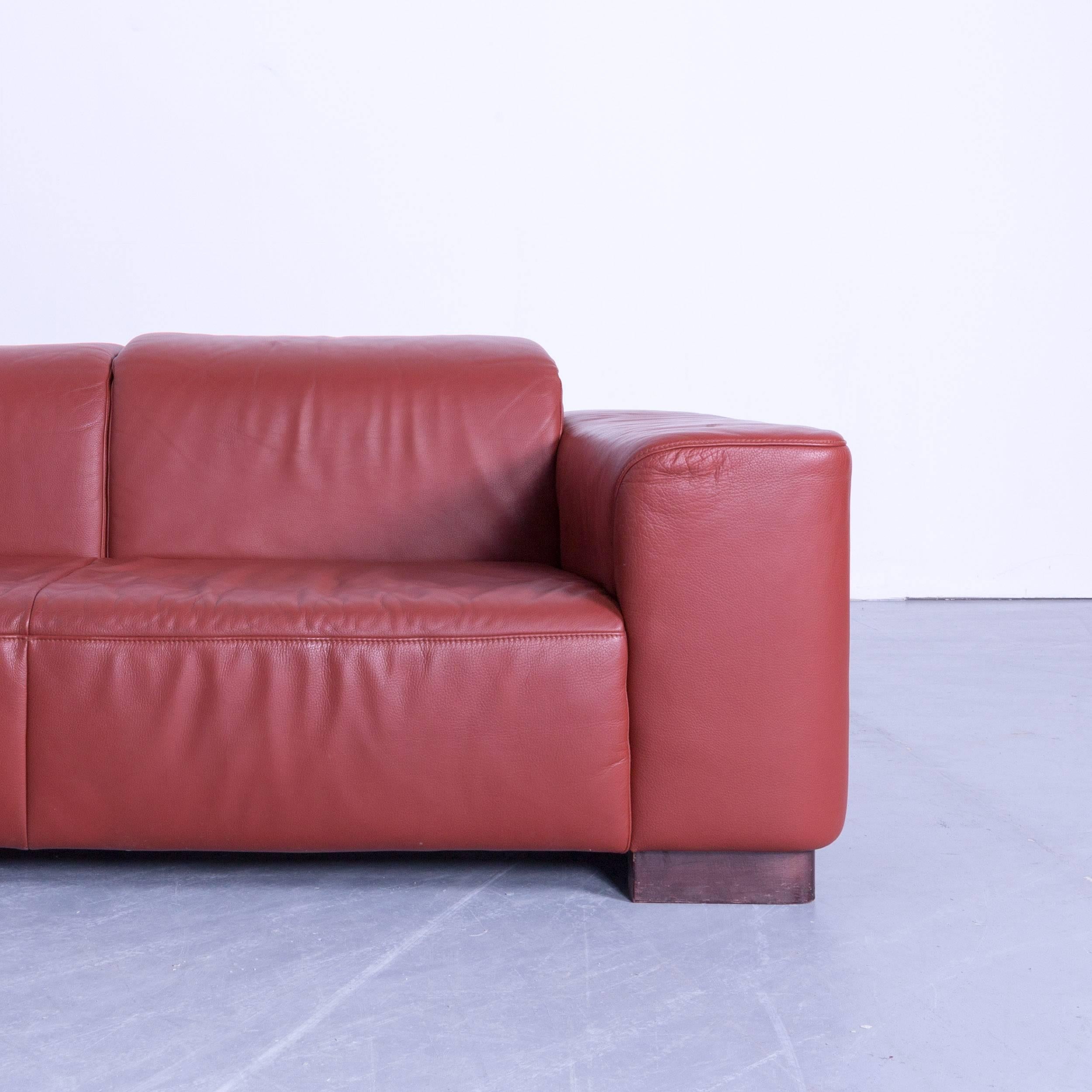Contemporary Ewald Schillig Designer Corner Sofa Orange Red Leather Function Modern Wood