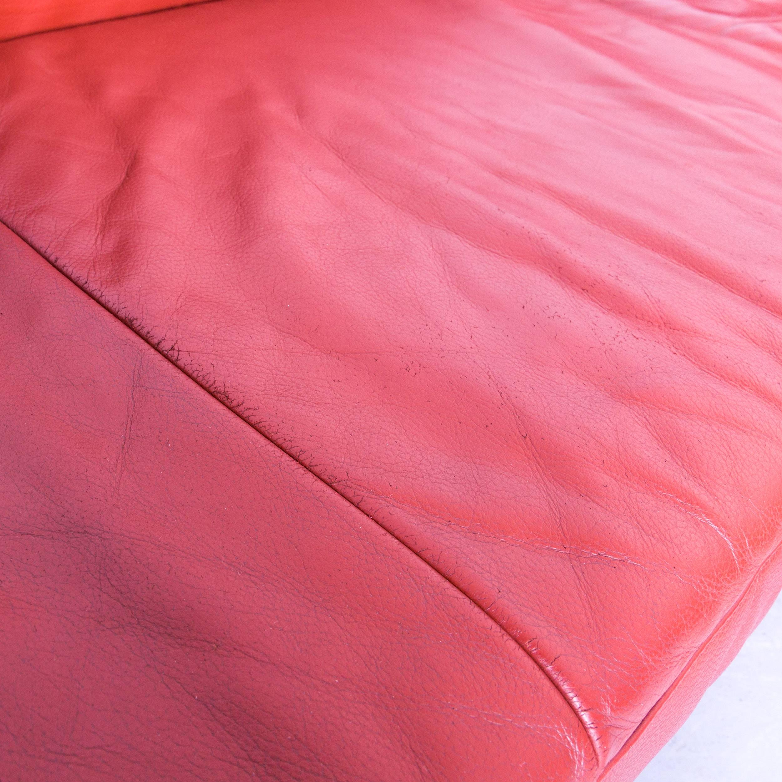Ewald Schillig Designer Corner Sofa Orange Red Leather Function Modern Wood 1