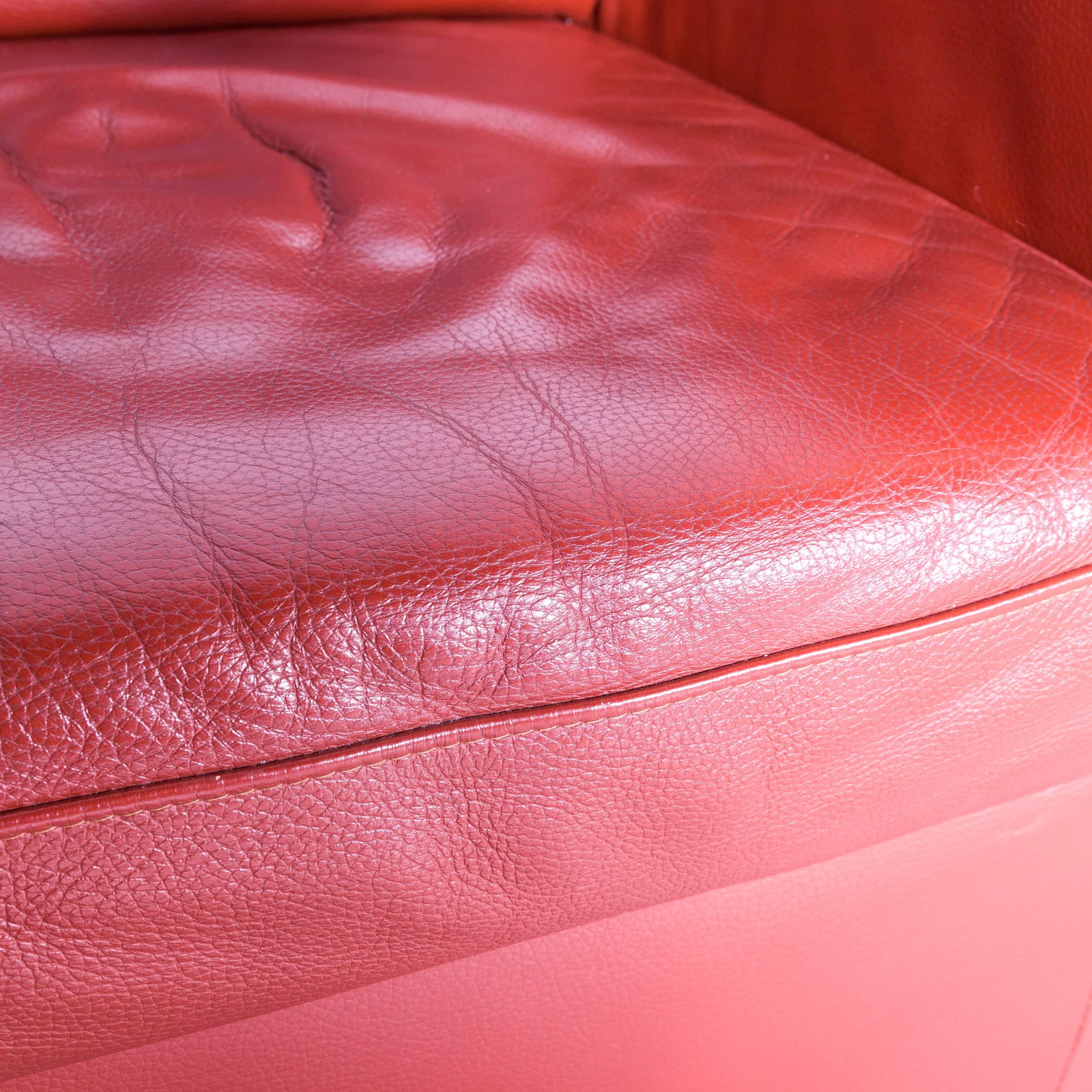 Ewald Schillig Designer Corner Sofa and Armchair Orange Red Leather Function 1