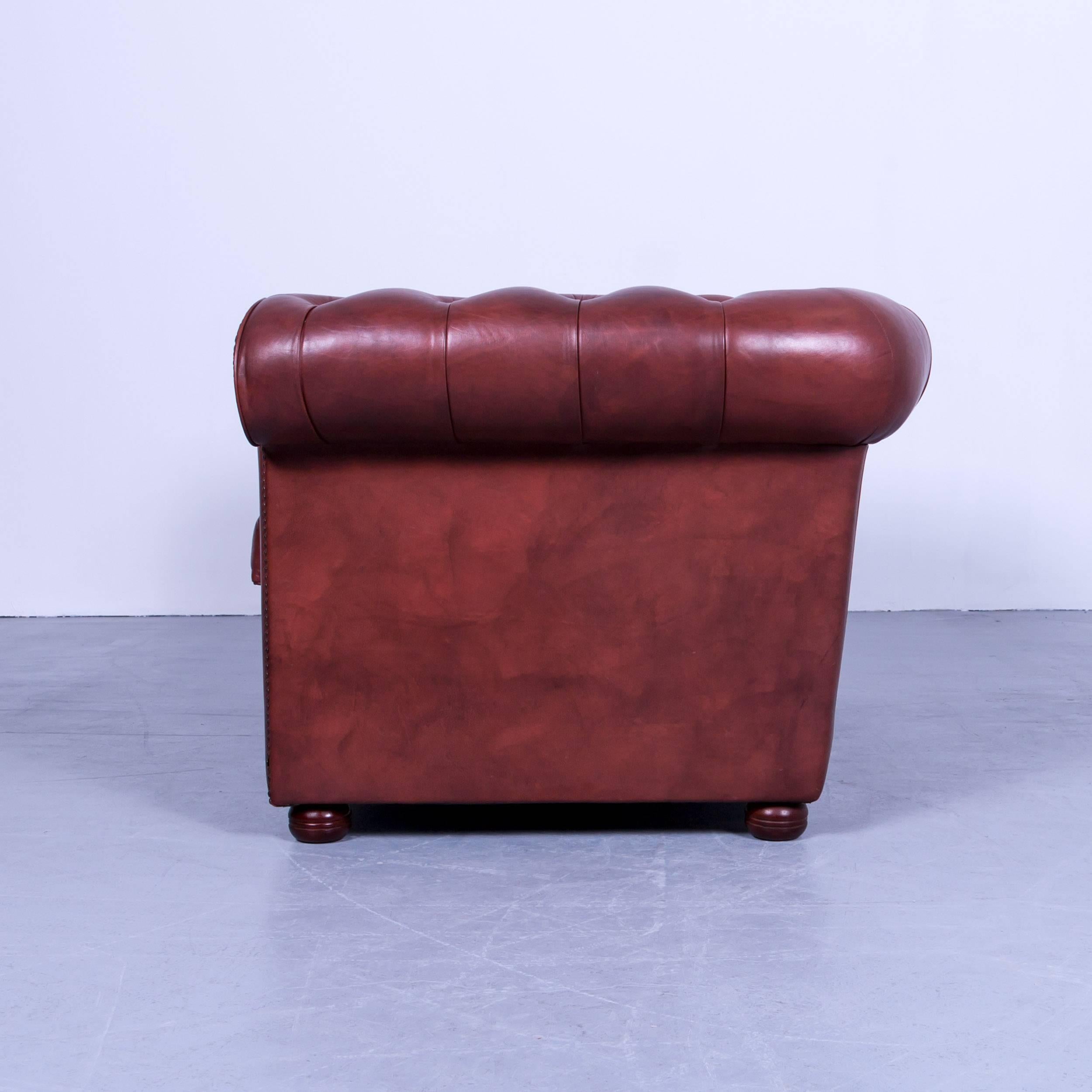 Chesterfield Two-Seat Sofa Red Brown Vintage Retro Handmade Rivets 2