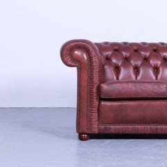 Chesterfield Two-Seat Sofa Red Brown Vintage Retro Handmade Rivets