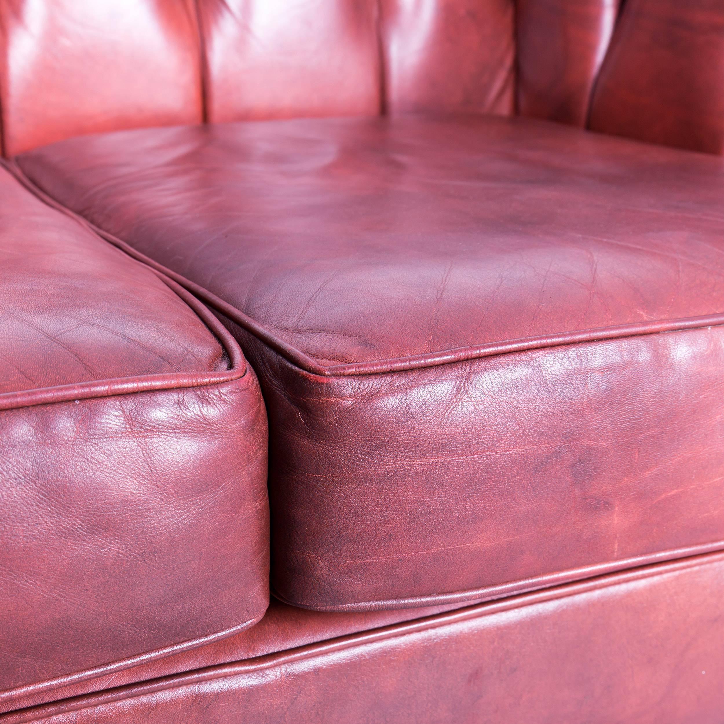 Contemporary Chesterfield Two-Seat Sofa Red Brown Vintage Retro Handmade Rivets