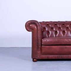 Chesterfield Three-Seat Sofa red brown Vintage Retro Handmade Rivets