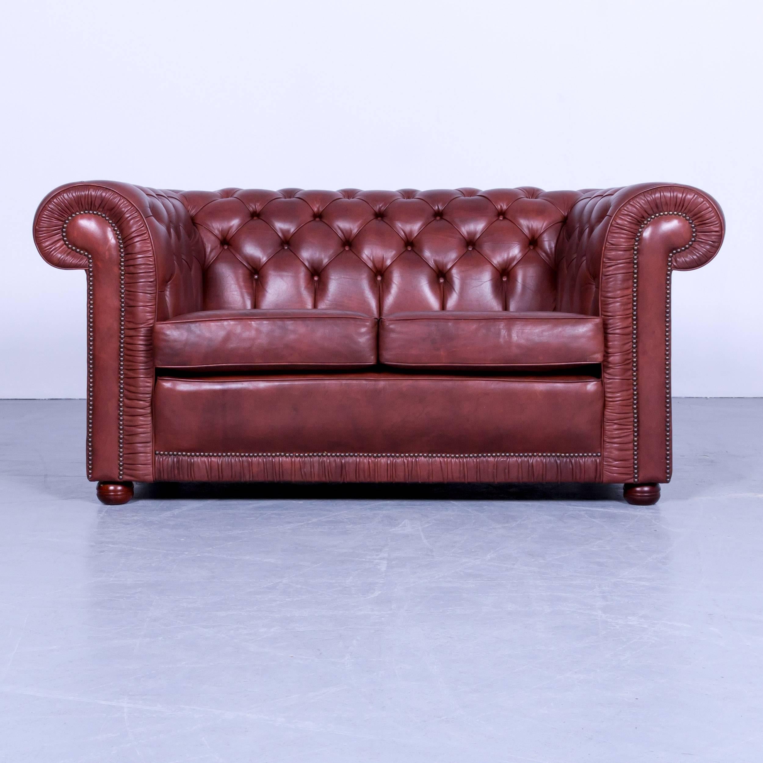 Contemporary Chesterfield Sofa Set Three-Seat and Two-Seat Sofa Red Brown Vintage Rivets