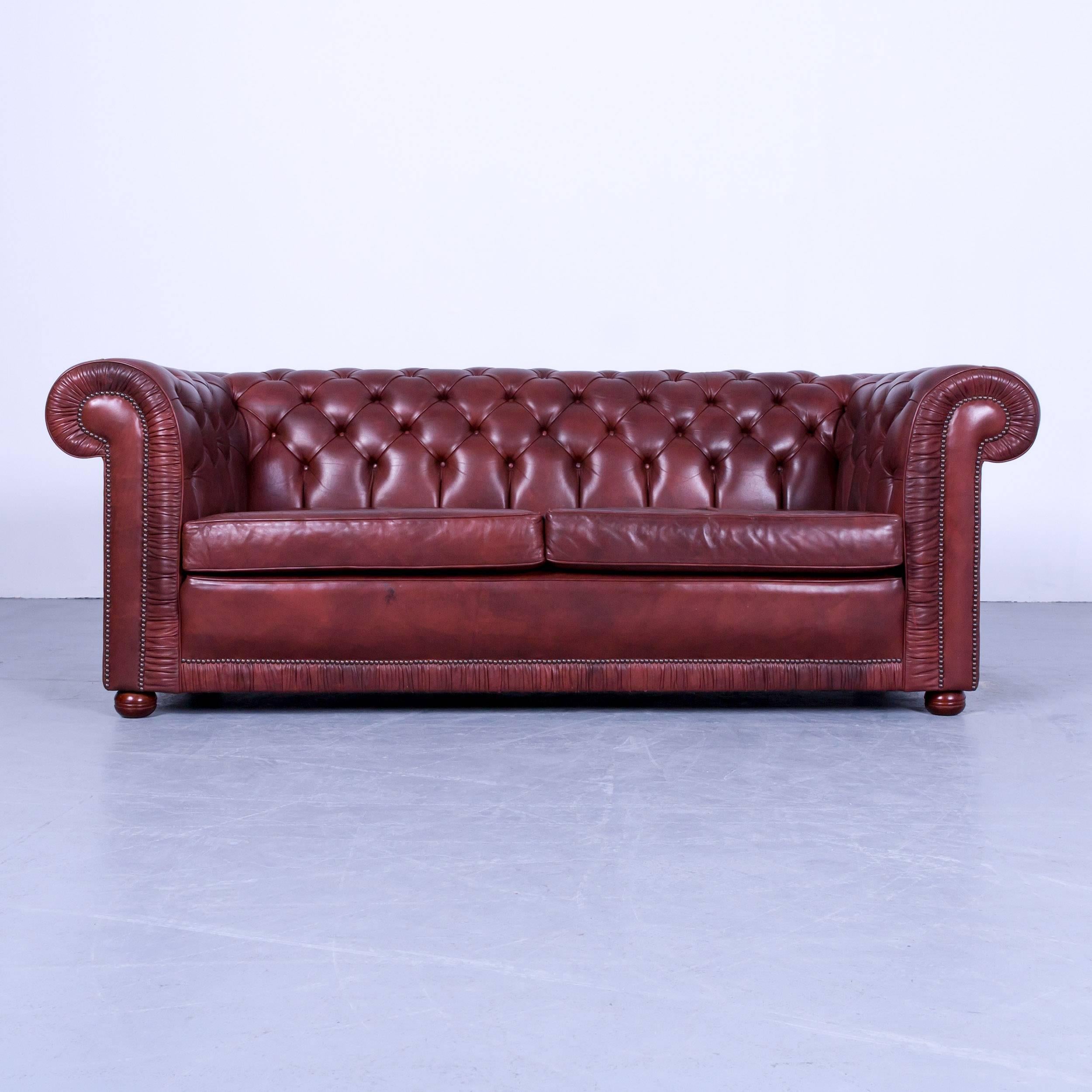 Chesterfield sofa set three-seat and two-seat sofa red brown vintage rivets.