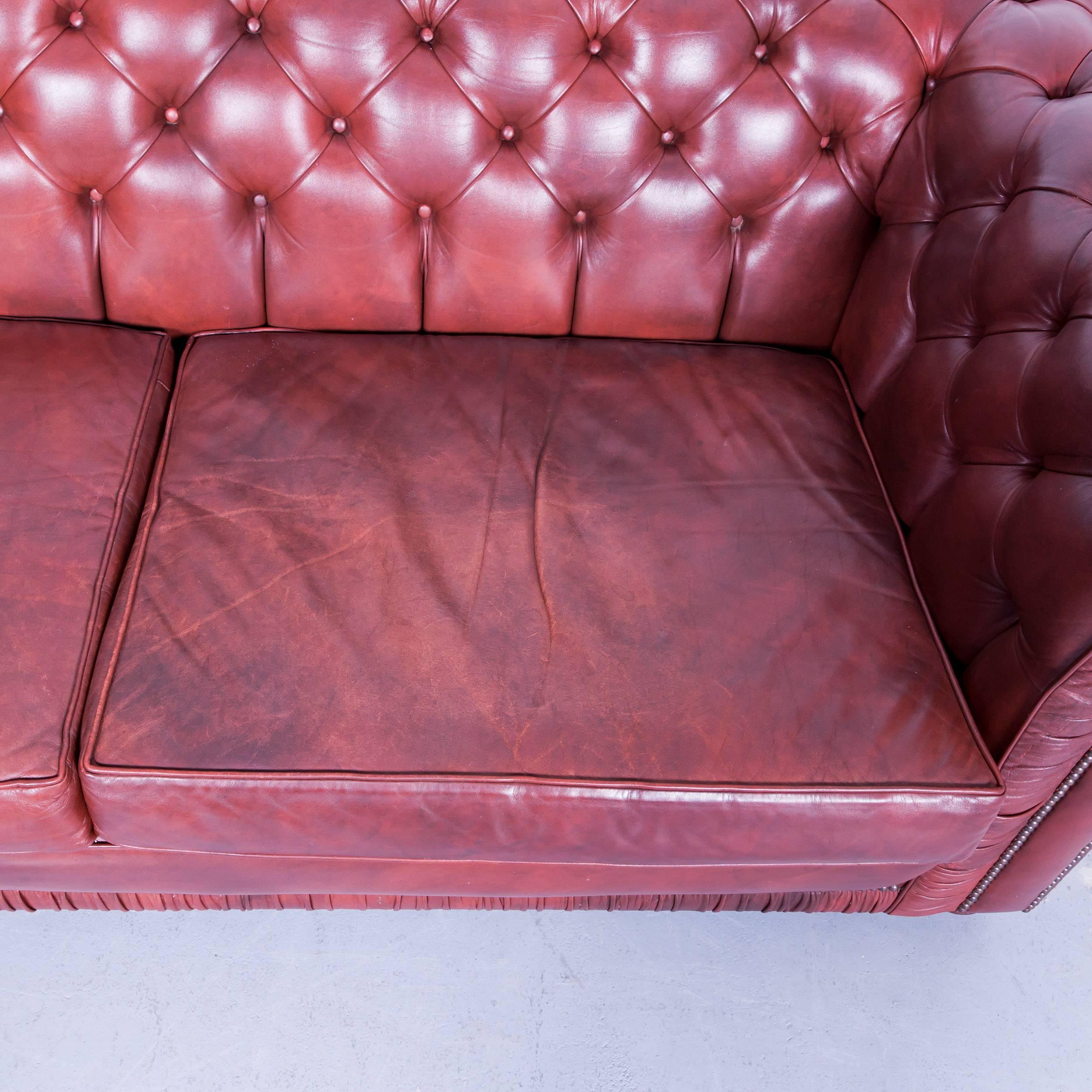 Chesterfield Sofa Set Three-Seat and Two-Seat Sofa Red Brown Vintage Rivets In Good Condition In Cologne, DE