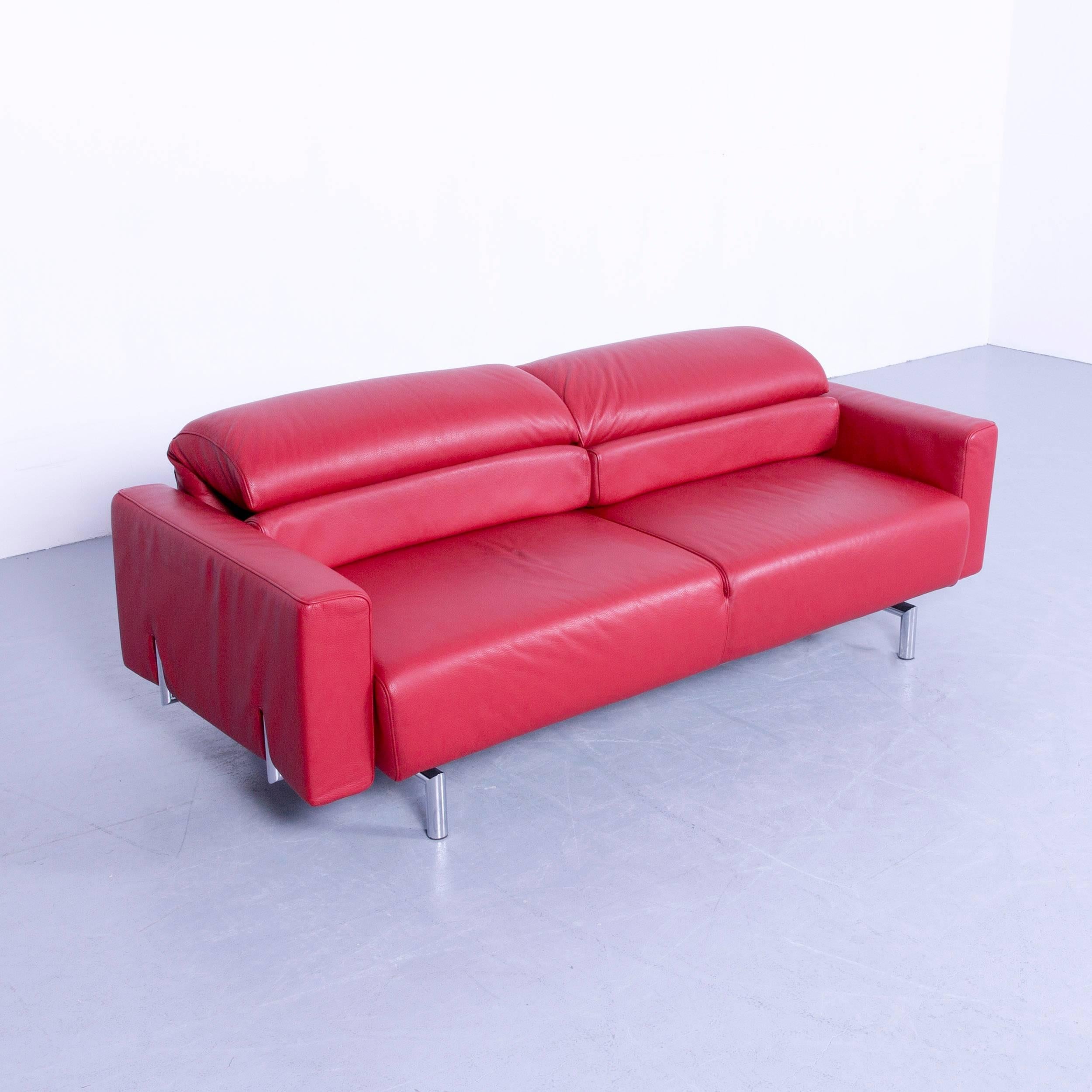 Swiss Strässle Matteo Designer Sofa Leather Red Relax Function Two-Seat Modern For Sale