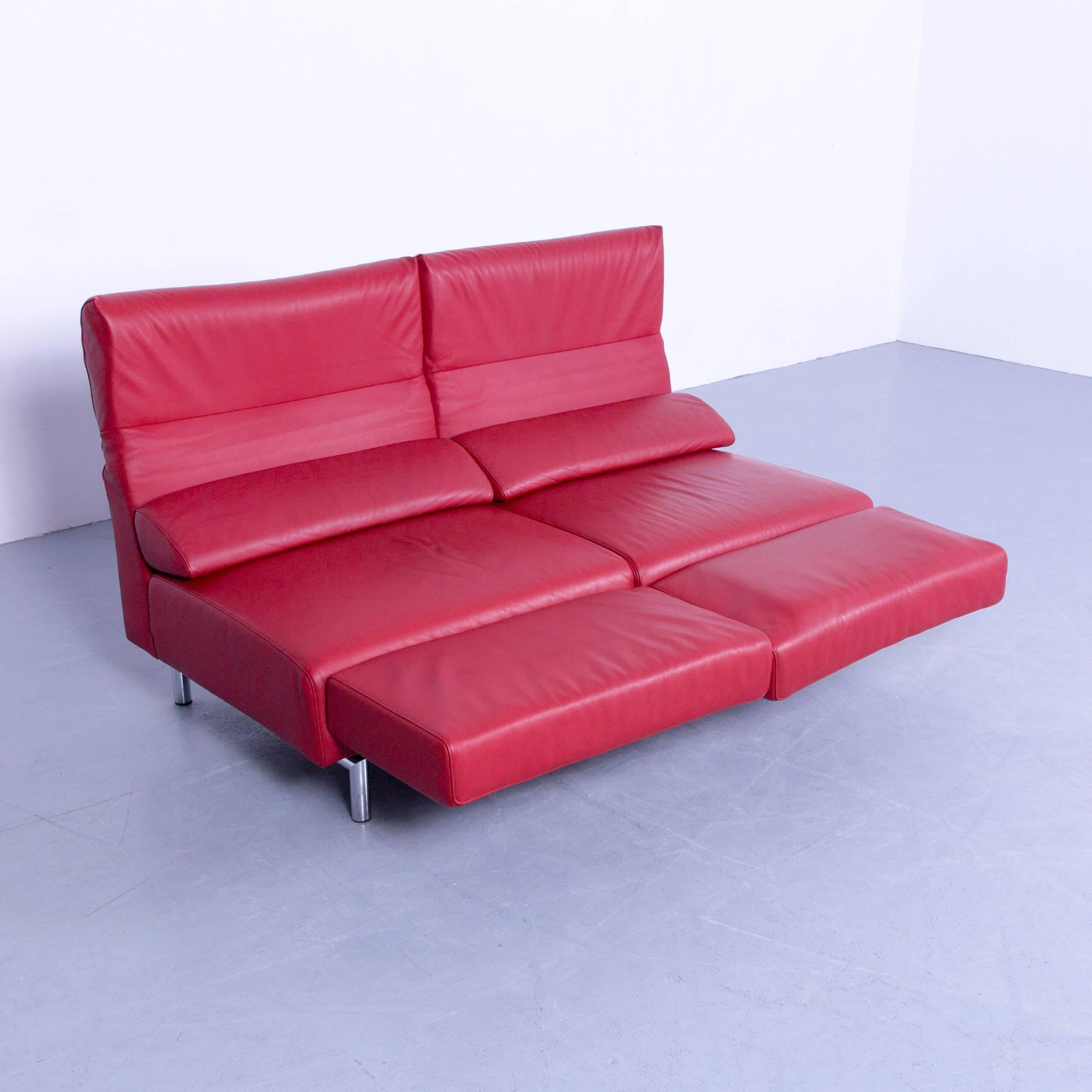 Strässle Matteo Designer Sofa Leather Red Relax Function Two-Seat Modern For Sale 1