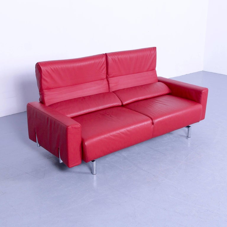 Strässle Matteo Designer Sofa Leather Red Relax Function Two-Seat Modern  For Sale at 1stDibs