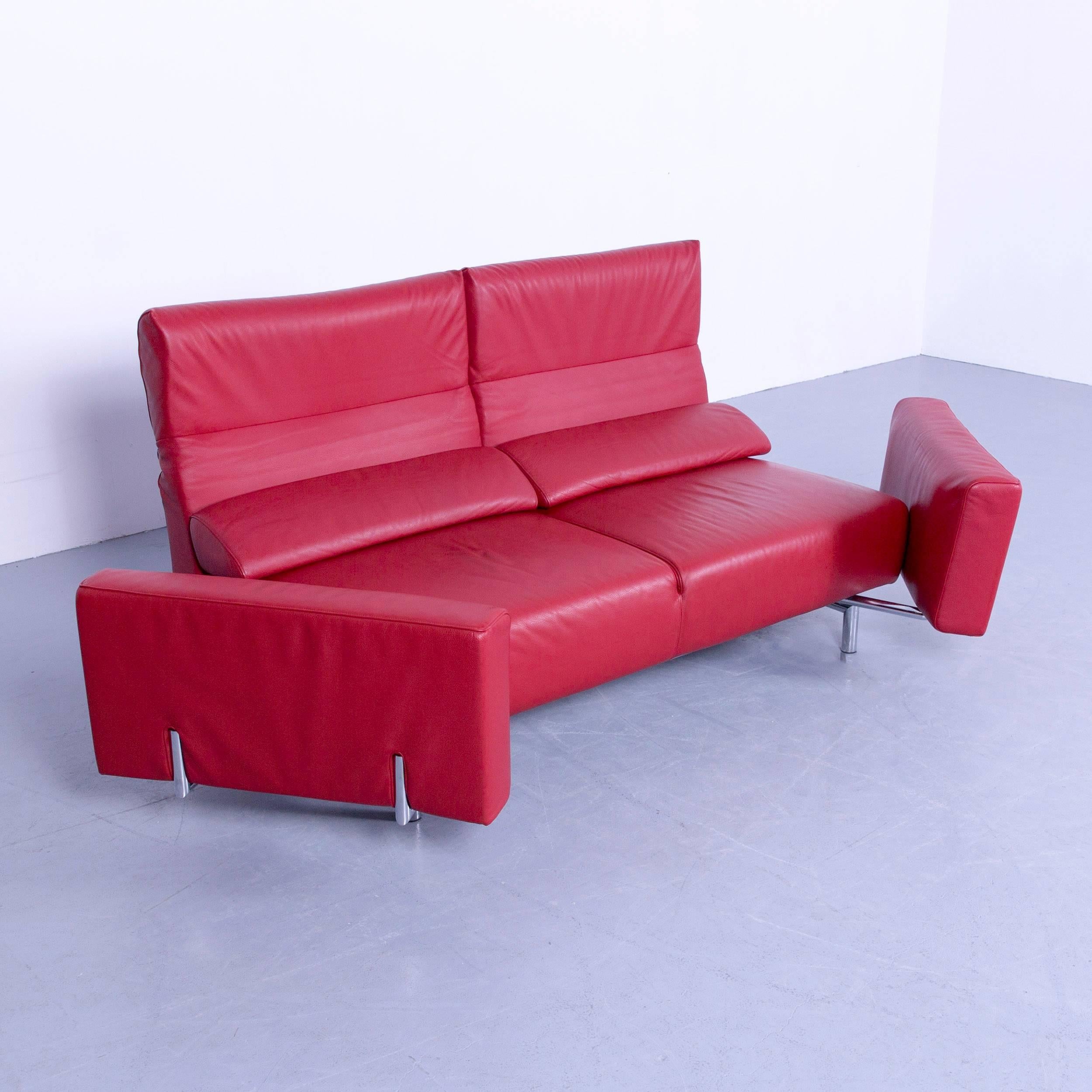 Contemporary Strässle Matteo Designer Sofa Leather Red Relax Function Two-Seat Modern For Sale