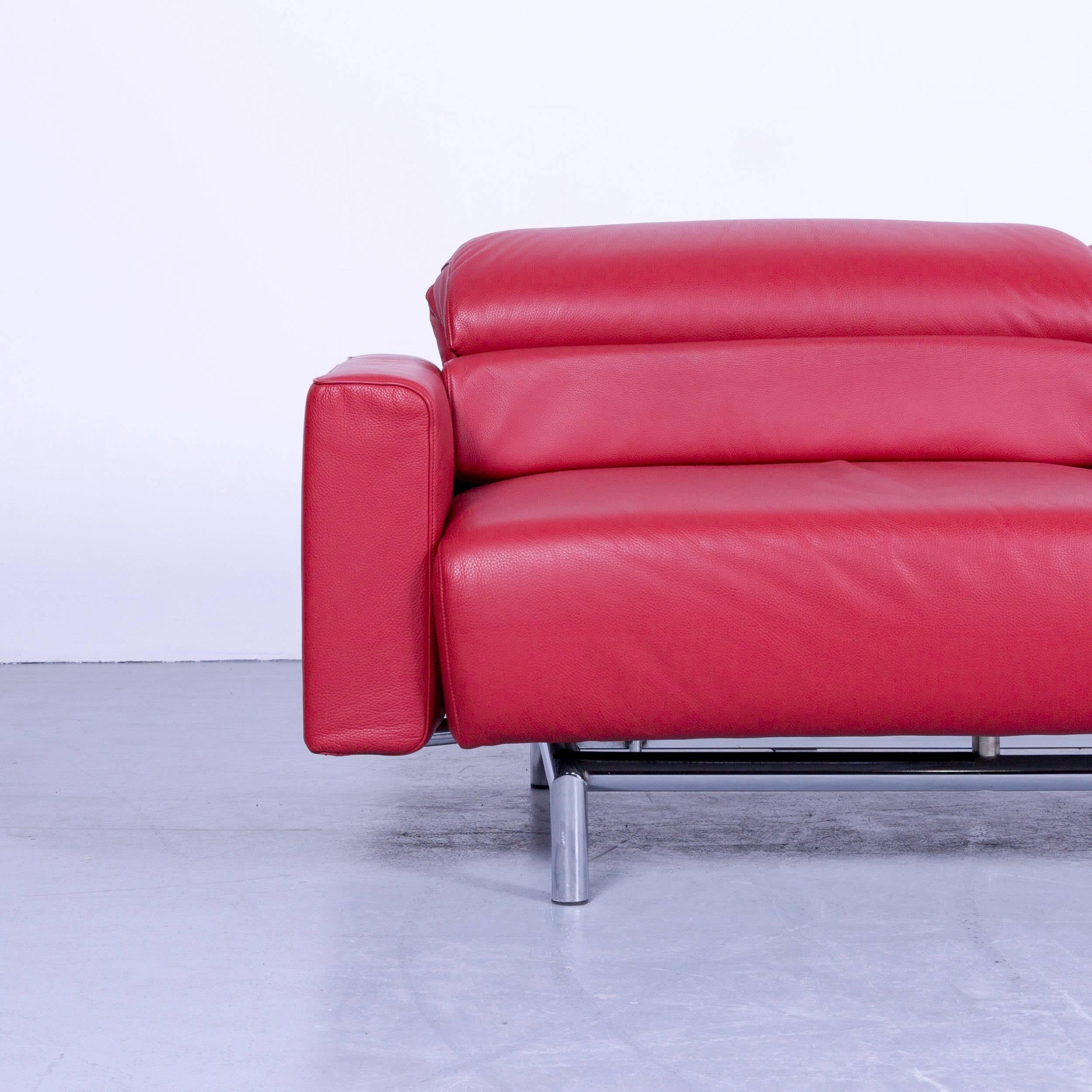 Strässle Matteo designer sofa leather red relax function two-seat modern.