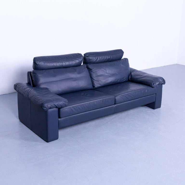 COR Conseta Designer Sofa Leather Blue Three-Seat Couch ...