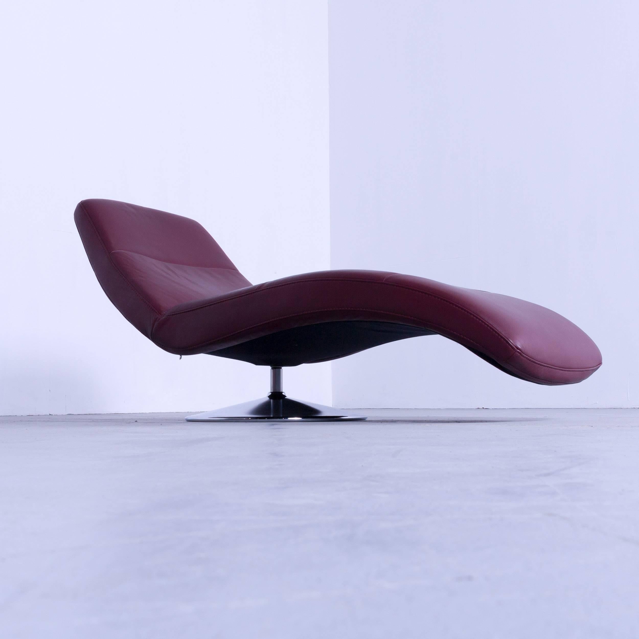 German Ewald Schillig Slice daybed Designer Recliner Chair Leather Red Bordeaux For Sale
