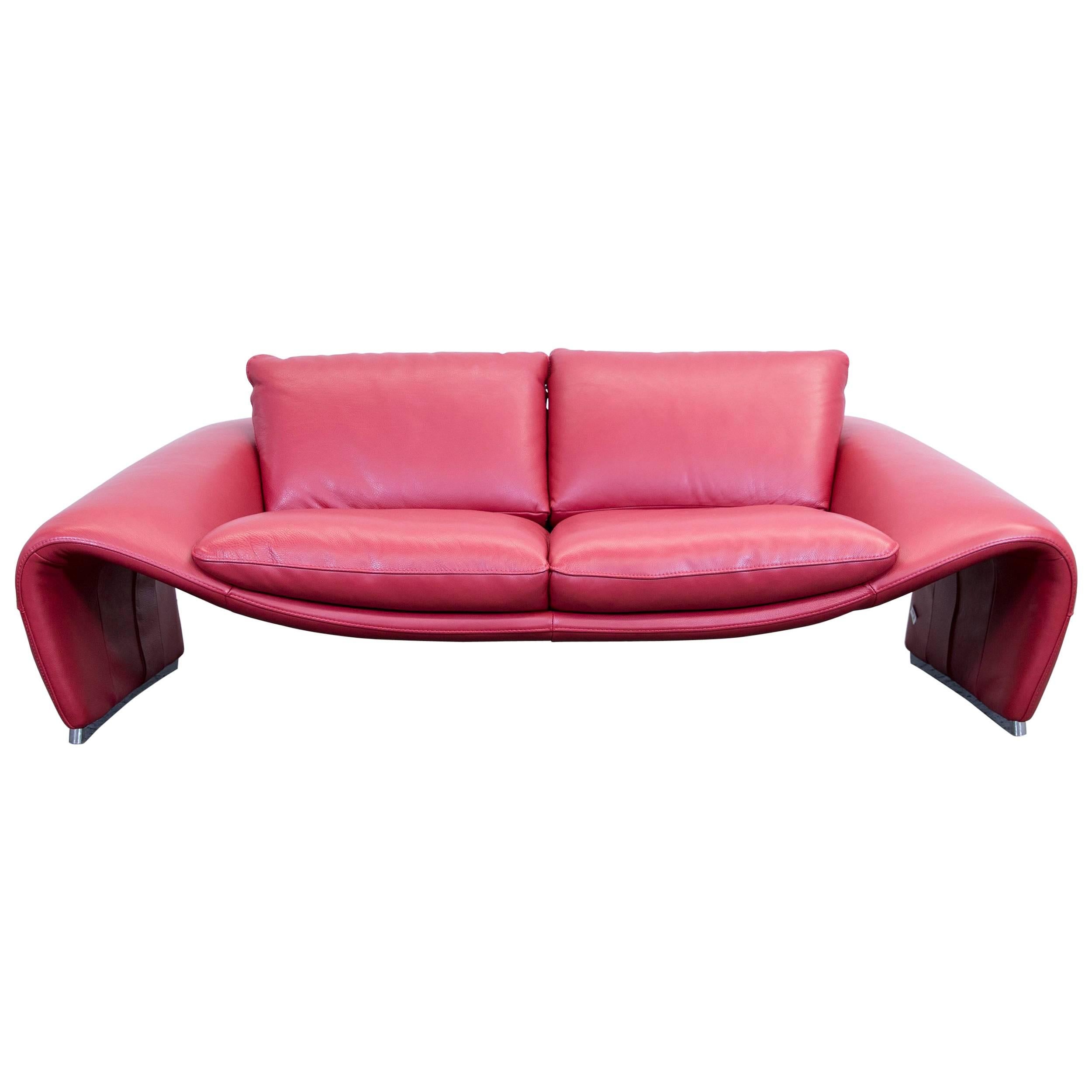 Chateau d'Ax Voga Designer Sofa Leather Red Three-Seat Function Couch Modern