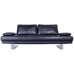 Rolf Benz 6600 Sofa Designer Leather Aubergine Black Three-Seat Couch Modern