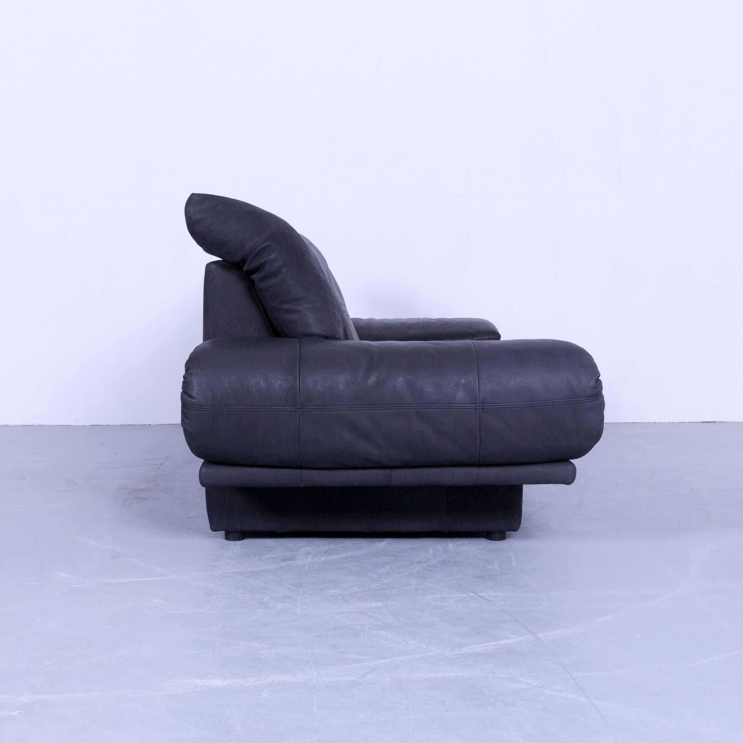 Rolf Benz 345 Designer-Sofa aus schwarzem Leder mit drei Sitzen, Moderne Vintage Retro 2