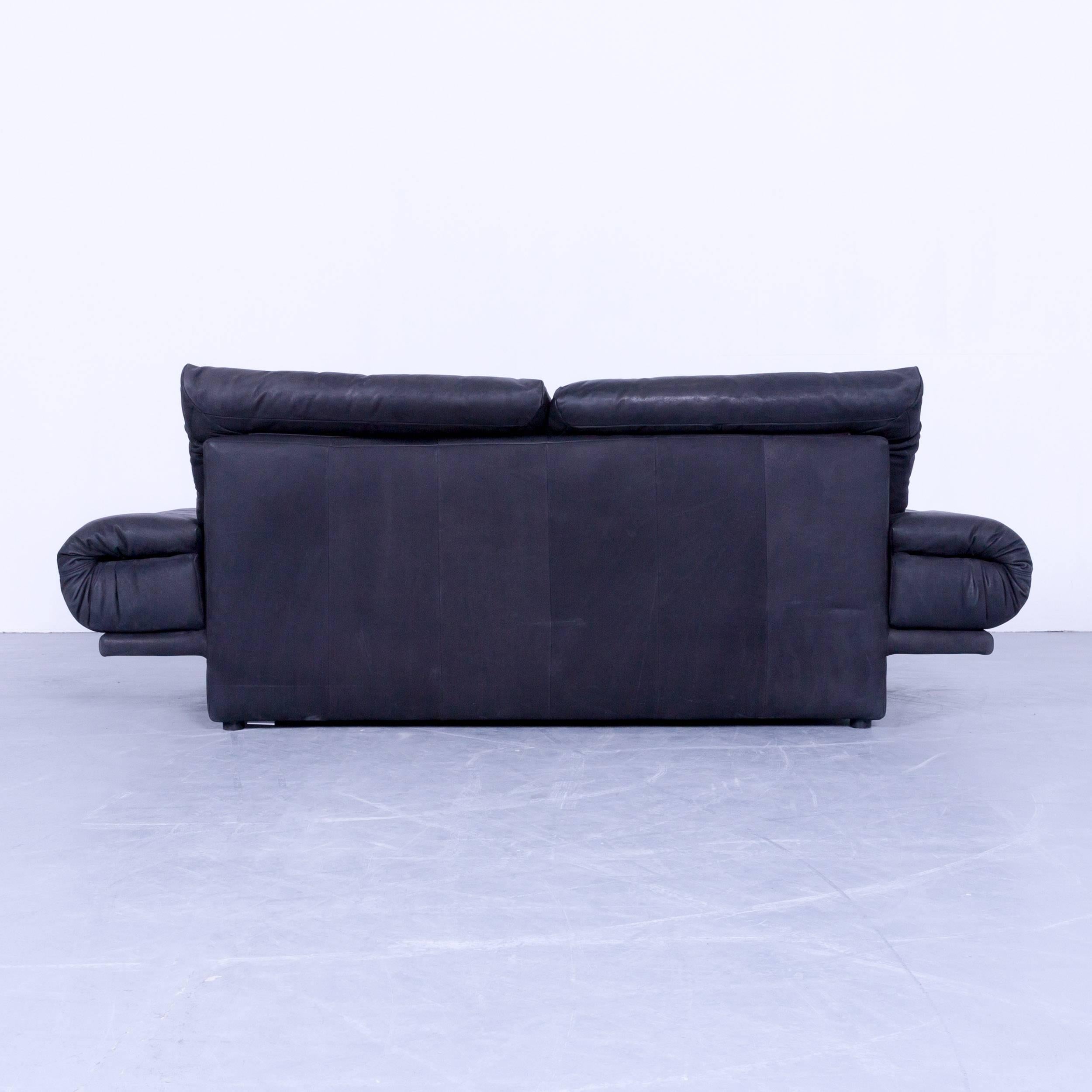 Rolf Benz 345 Designer-Sofa aus schwarzem Leder mit drei Sitzen, Moderne Vintage Retro 1