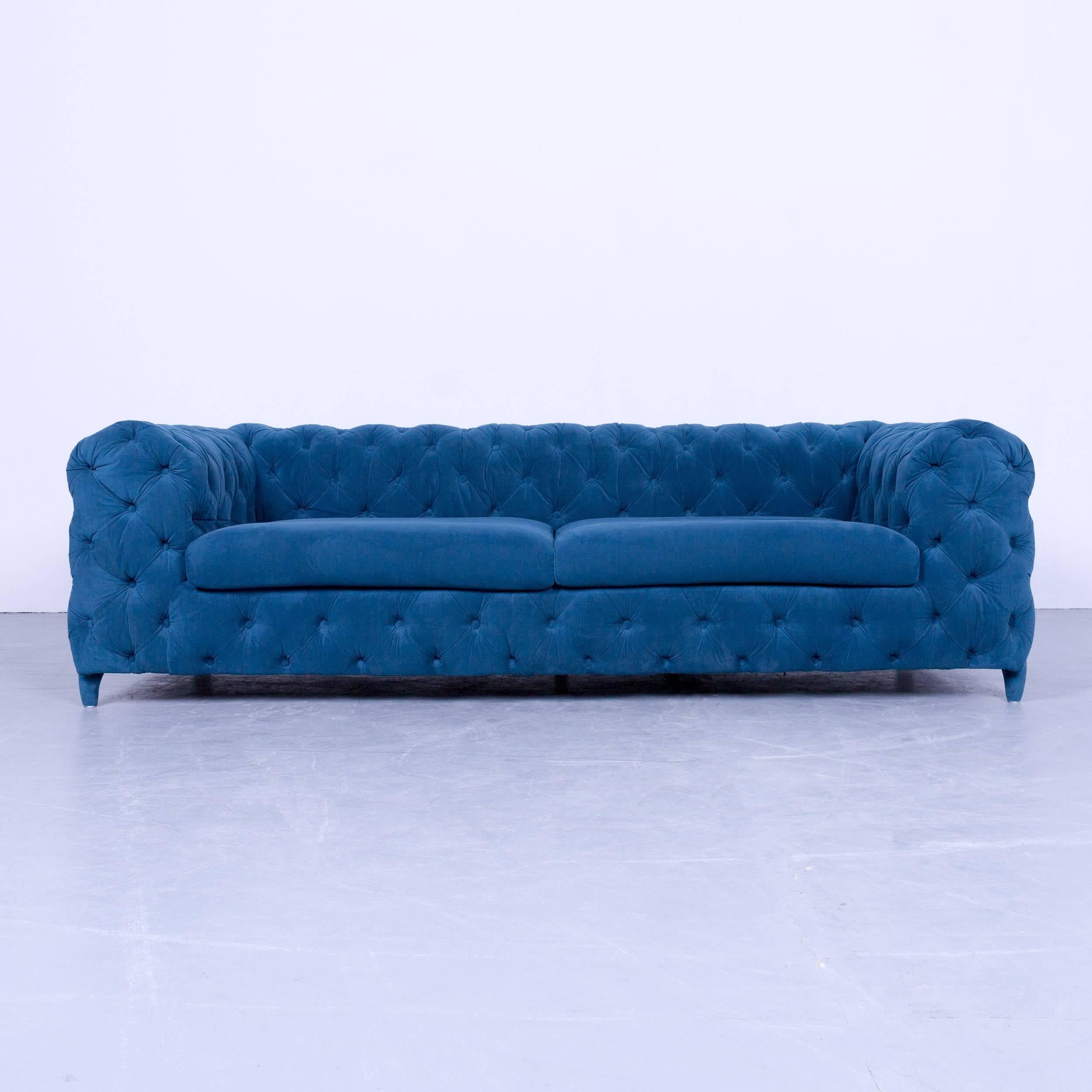 Original Kare designer sofa set fabric green and blue three-seat couch modern.