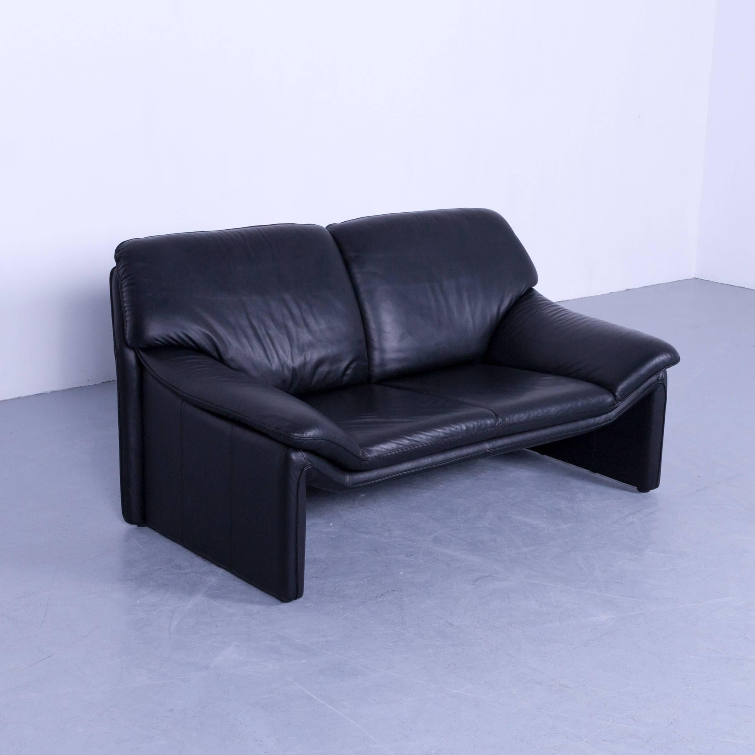 Laauser Atlanta Designer Sofa Leather Black Two-Seat Couch In Good Condition In Cologne, DE