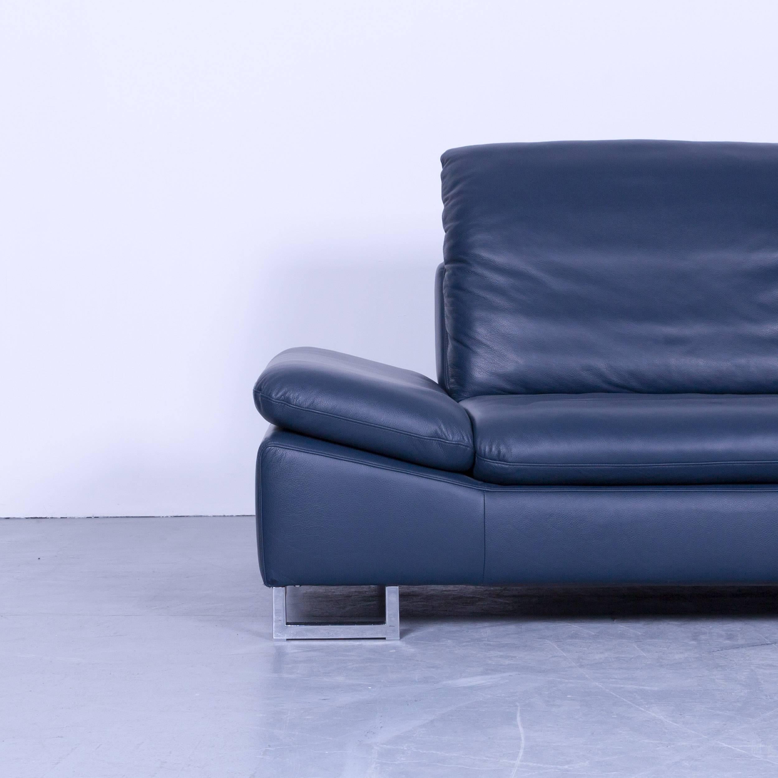 Willi Schillig Designer Sofa Three-Seat Blue Leather Minimalistic Function  Couch at 1stDibs