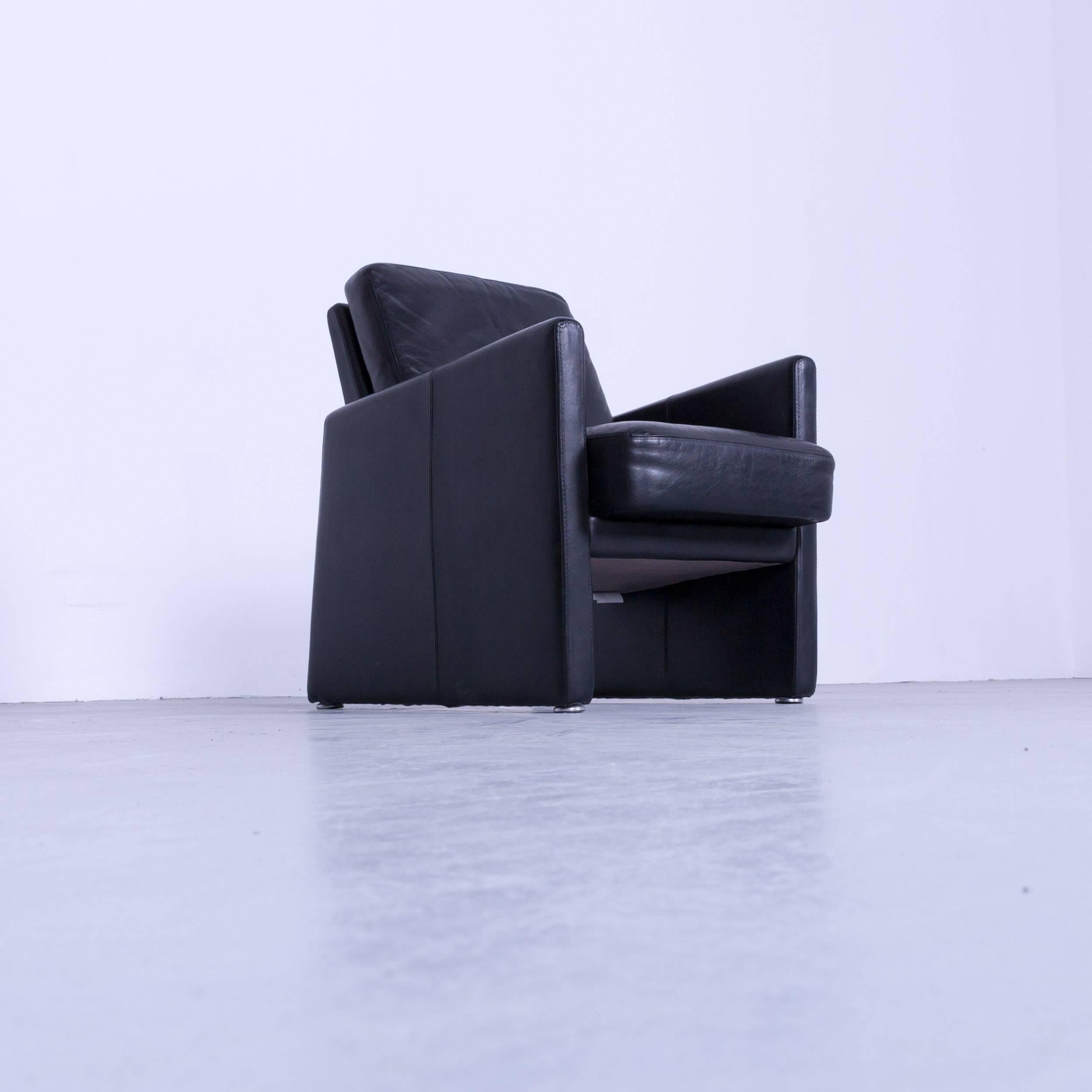 Brühl & Sippold Designer Armchair Black Leather Simple Form Made in Germany 2