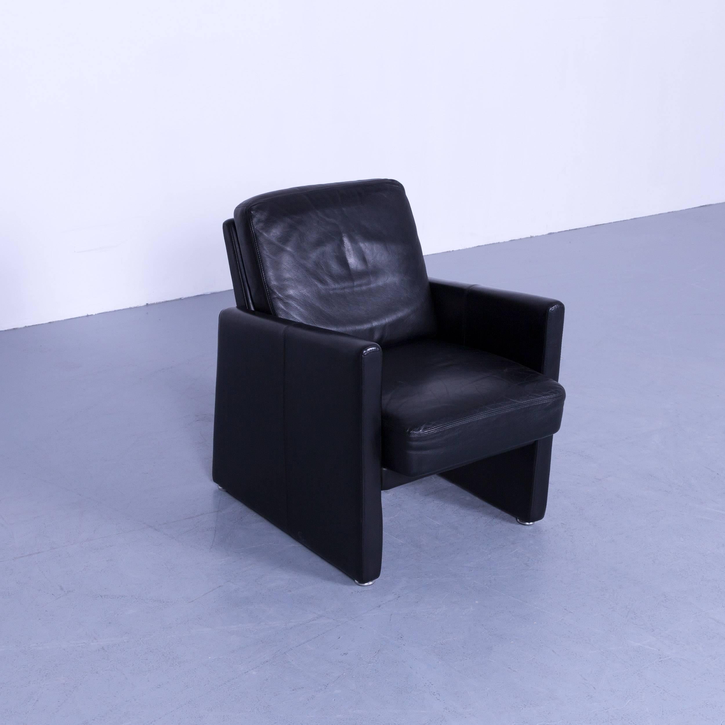 Modern Brühl & Sippold Designer Armchair Black Leather Simple Form Made in Germany
