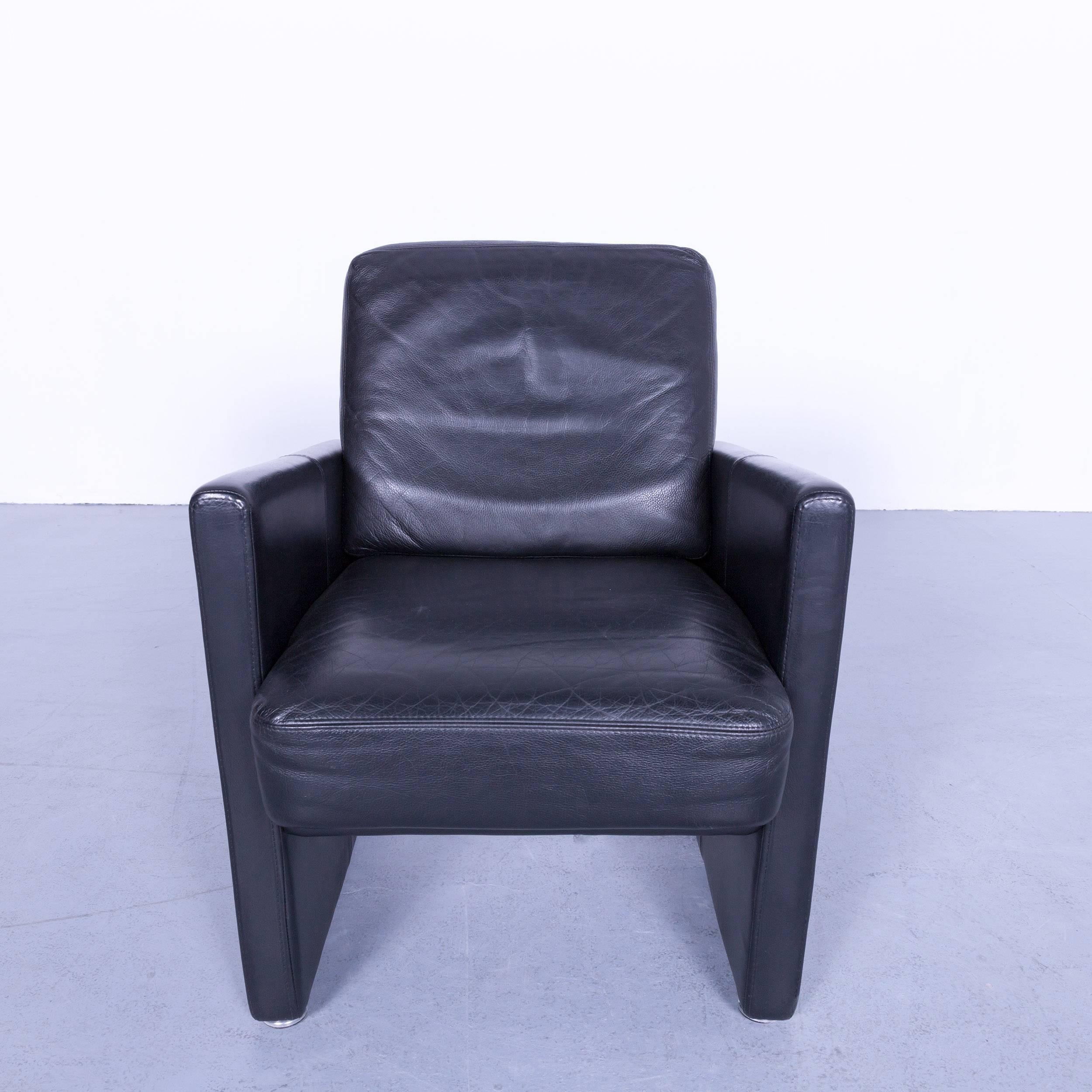 Brühl & Sippold Designer Armchair Black Leather Simple Form Made in Germany 1