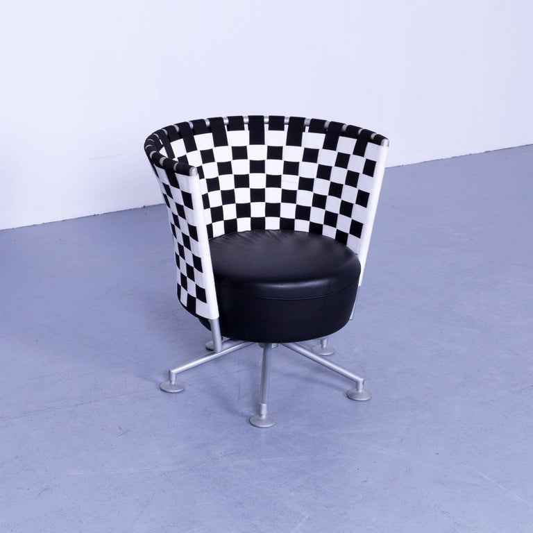 COR Circo Designer Armchair Black and White Leather One Seat Fabric Couch  at 1stDibs