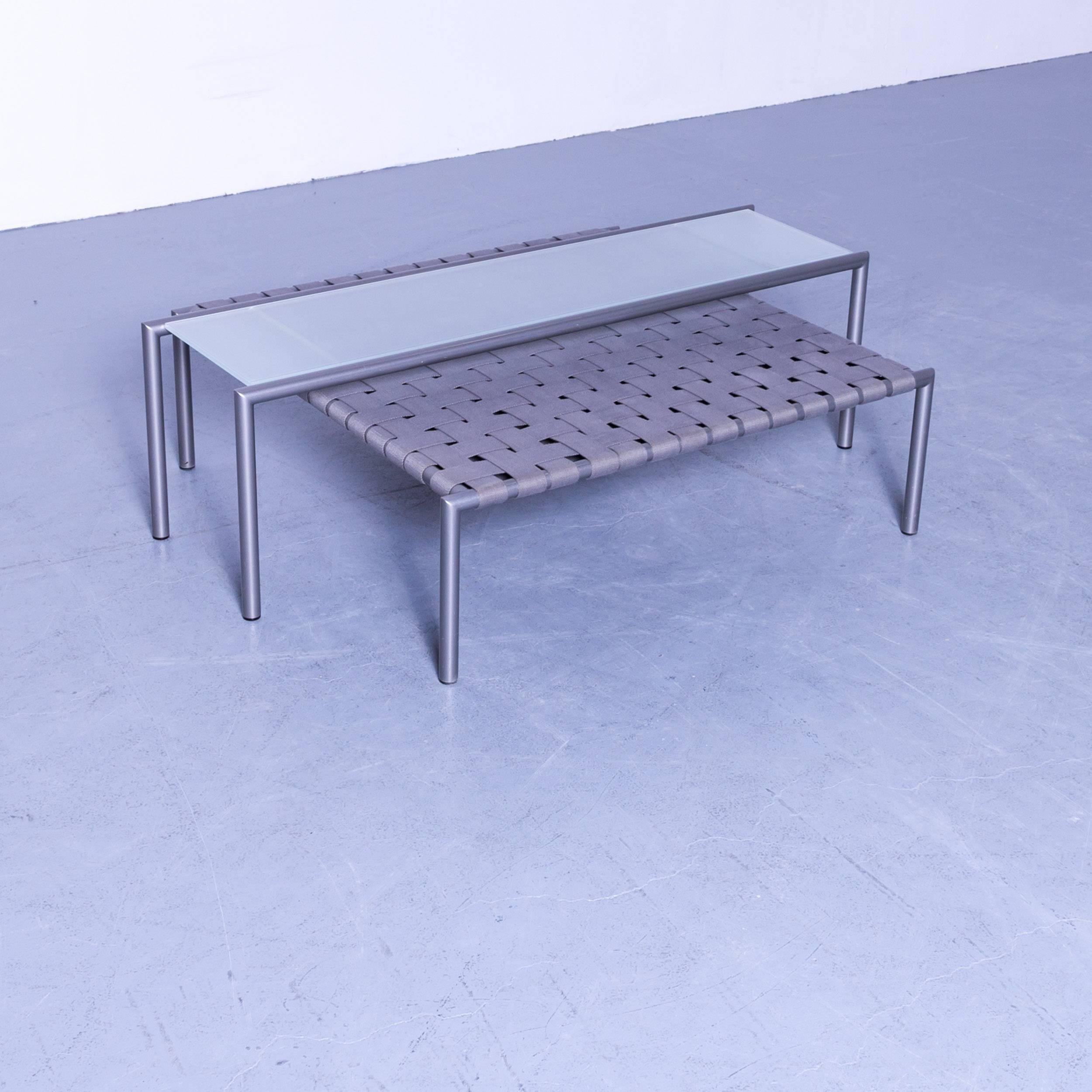 German Leolux Designer Coffee Table Grey Couch Table Glass Fabric Table Metal Modern
