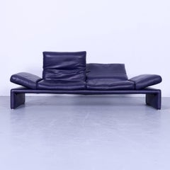 Koinor Raoul Designer Sofa and Footstool Purple Eggplant Colored Leather