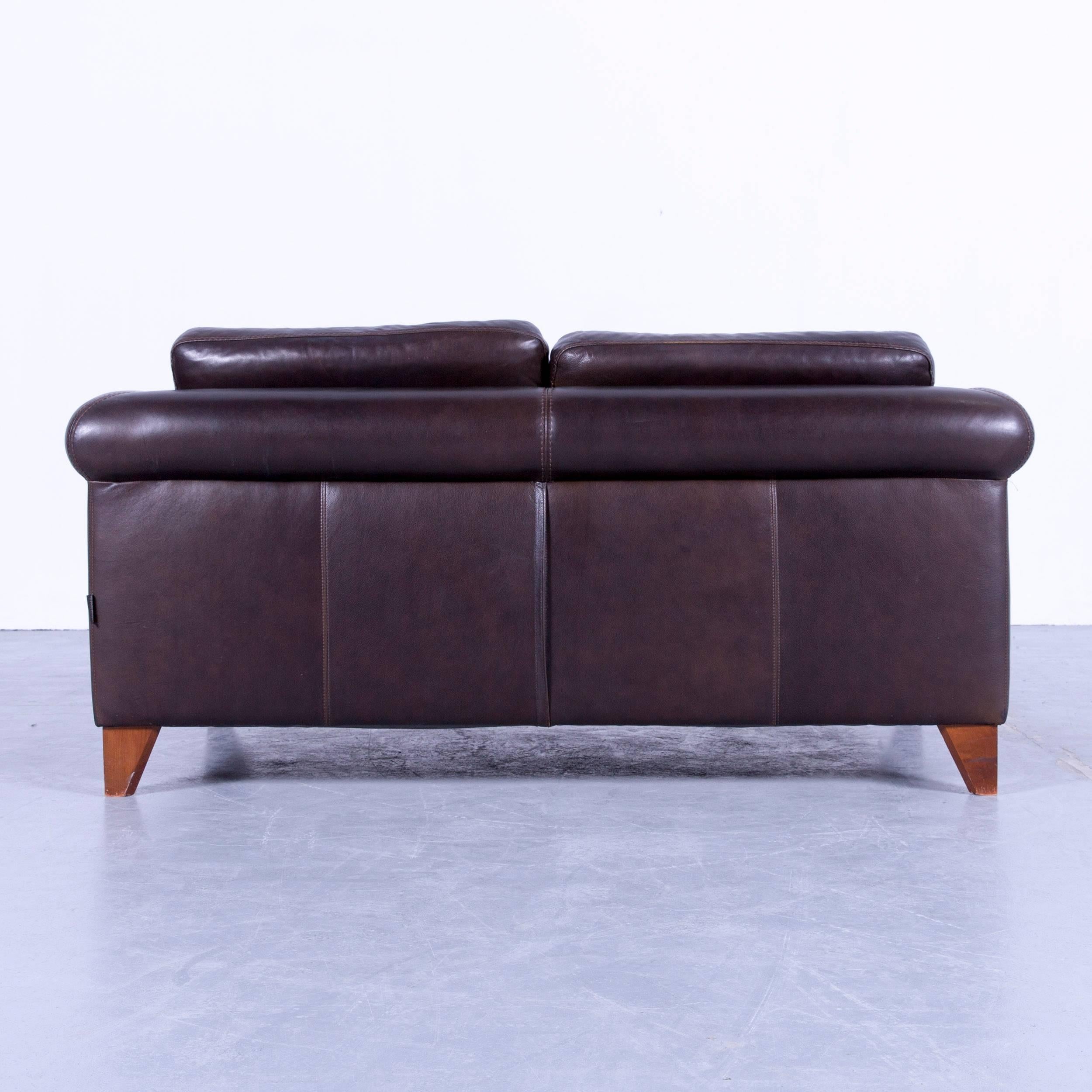 Machalke Designer Two-Seat Sofa Set and Armchair Leather Brown Couch Modern 4