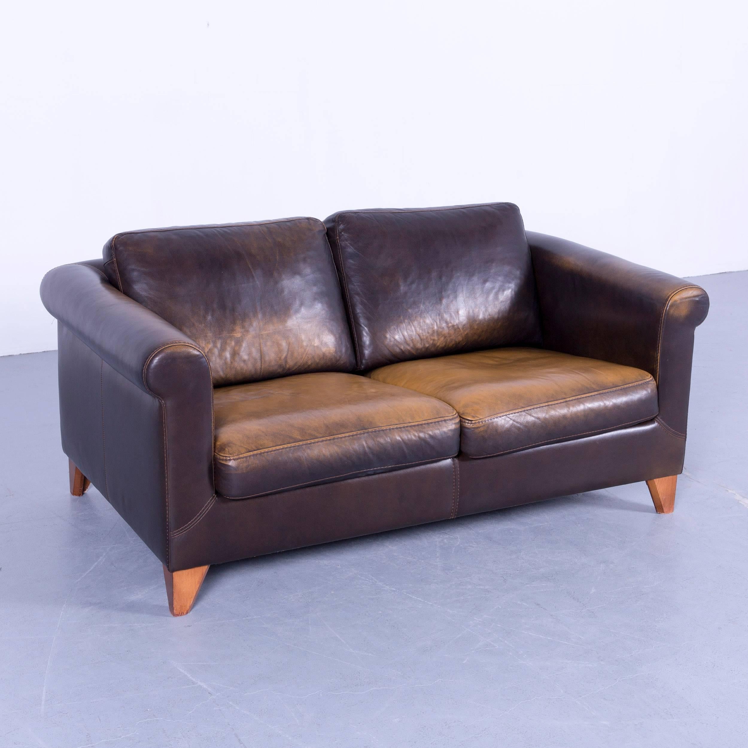 German Machalke Designer Two-Seat Sofa Set and Armchair Leather Brown Couch Modern