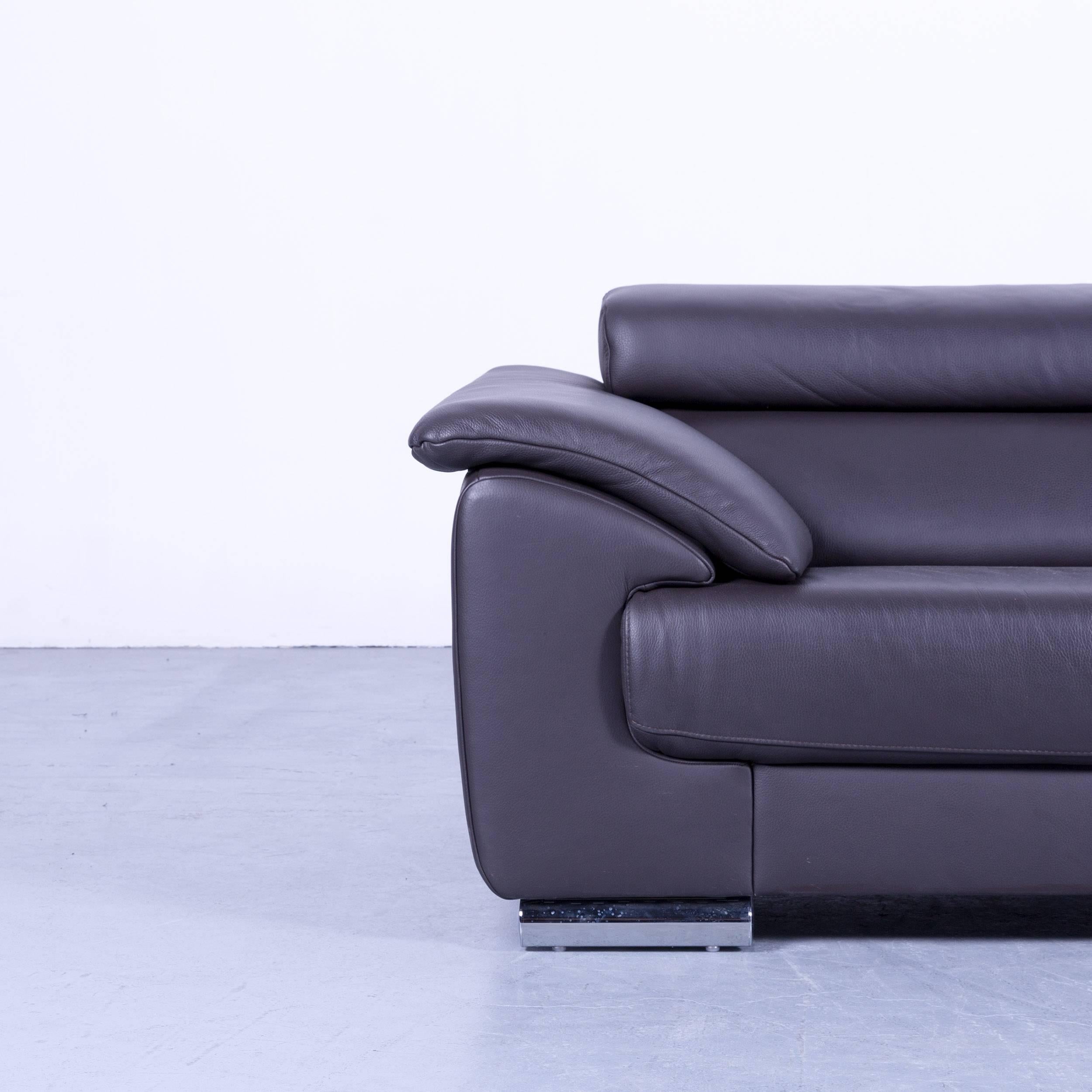Ewald Schillig Brand Blues designer sofa anthracite grey brown leather couch, in a minimalistic and modern design, made for pure comfort and style.