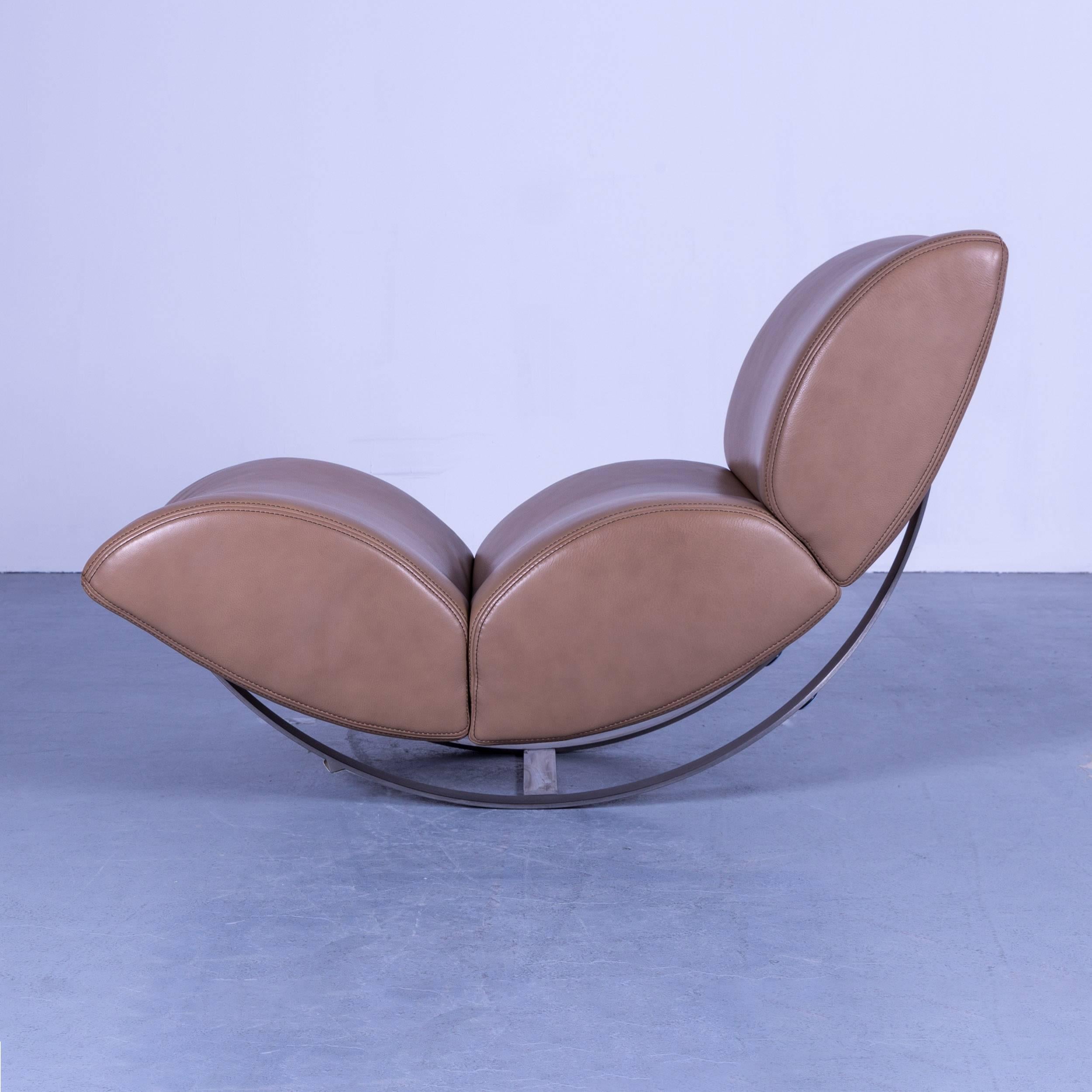 Koinor Jetlag Designer Rocking Chair Beige Crème Leather One-Seat Metal Frame 5