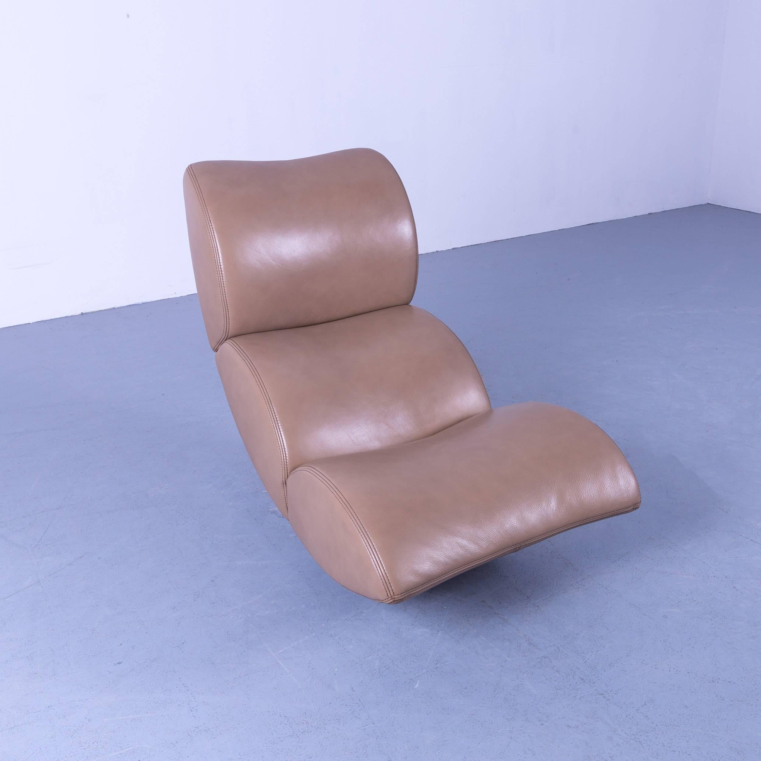German Koinor Jetlag Designer Rocking Chair Beige Crème Leather One-Seat Metal Frame