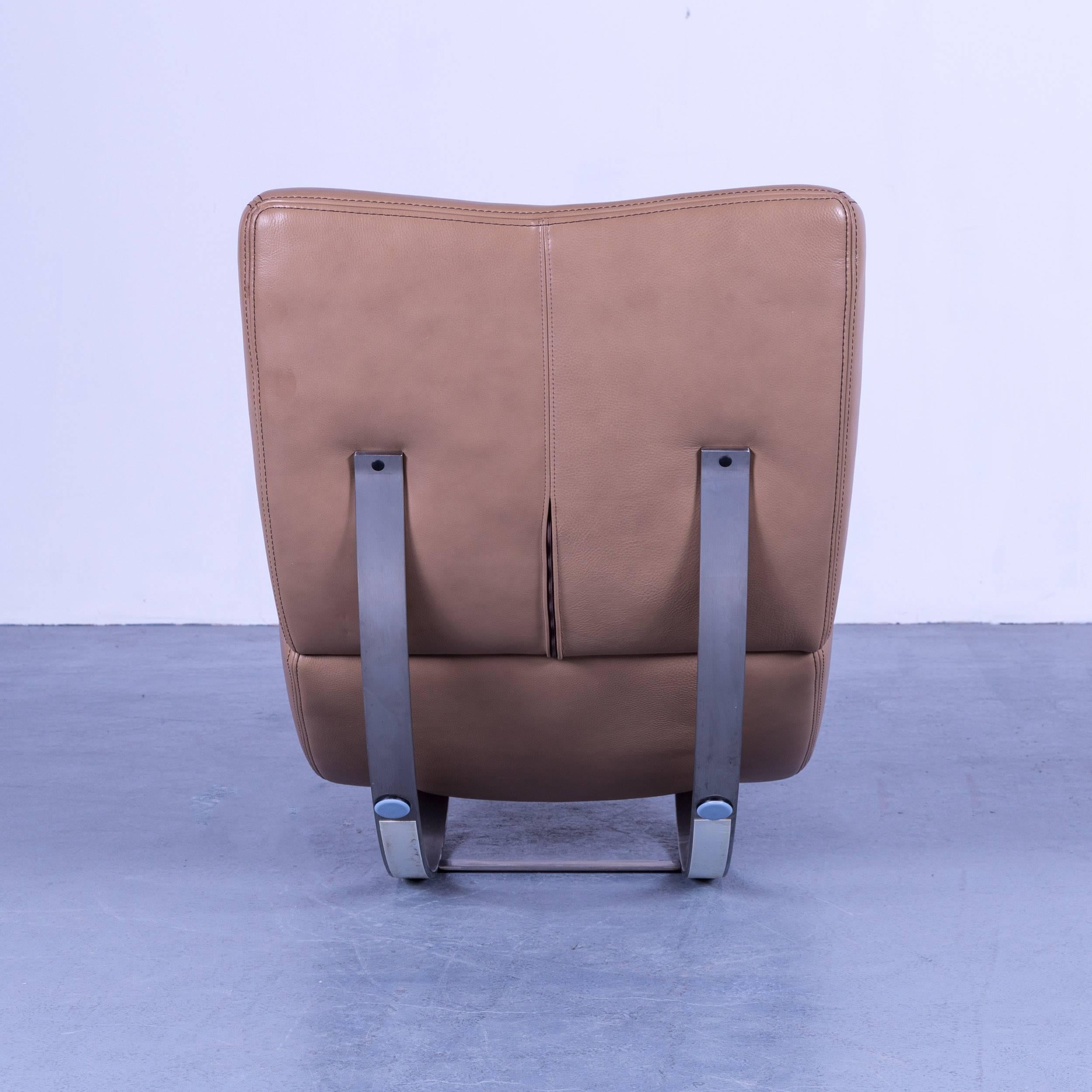 Koinor Jetlag Designer Rocking Chair Beige Crème Leather One-Seat Metal Frame 4