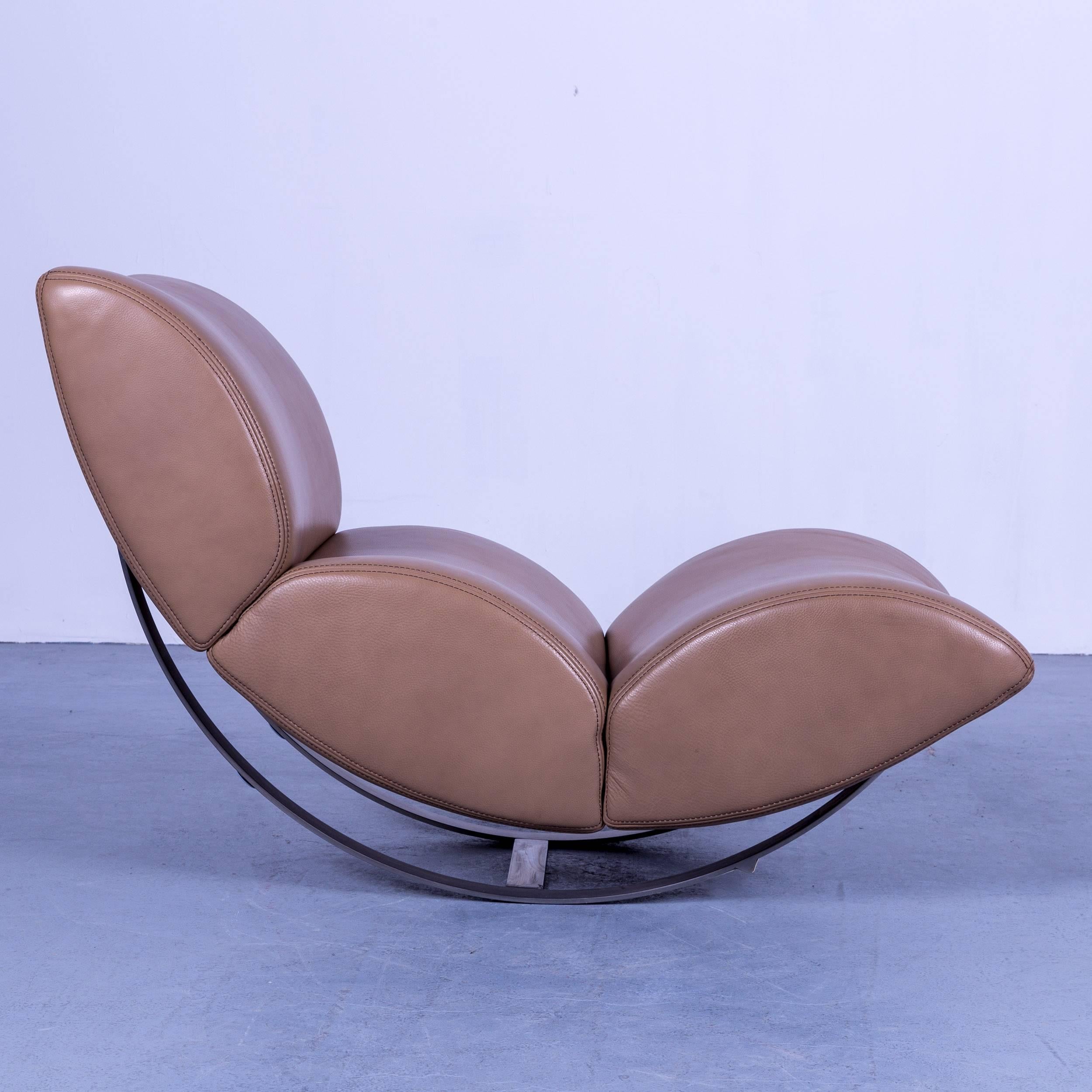 Koinor Jetlag Designer Rocking Chair Beige Crème Leather One-Seat Metal Frame 3